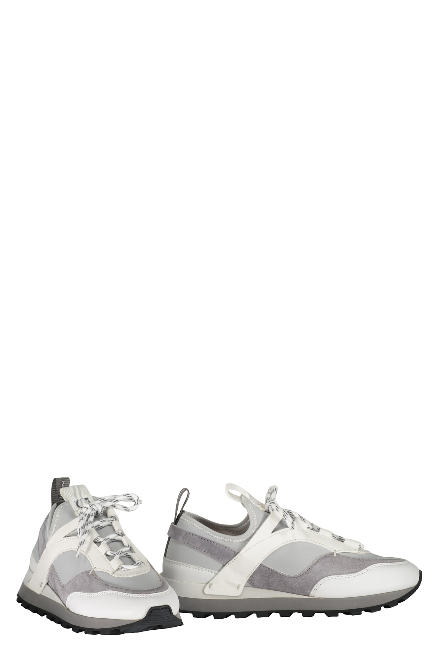 Ferragamo Techno Fabric And Leather Sneakers In Gray