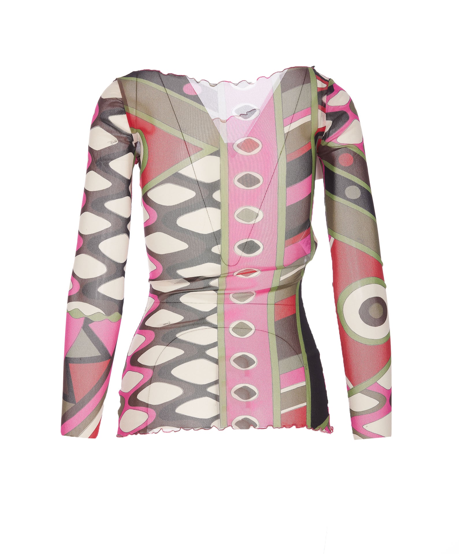 Shop Pucci Mesh Tulle Long Sleeves Top In Multicolour