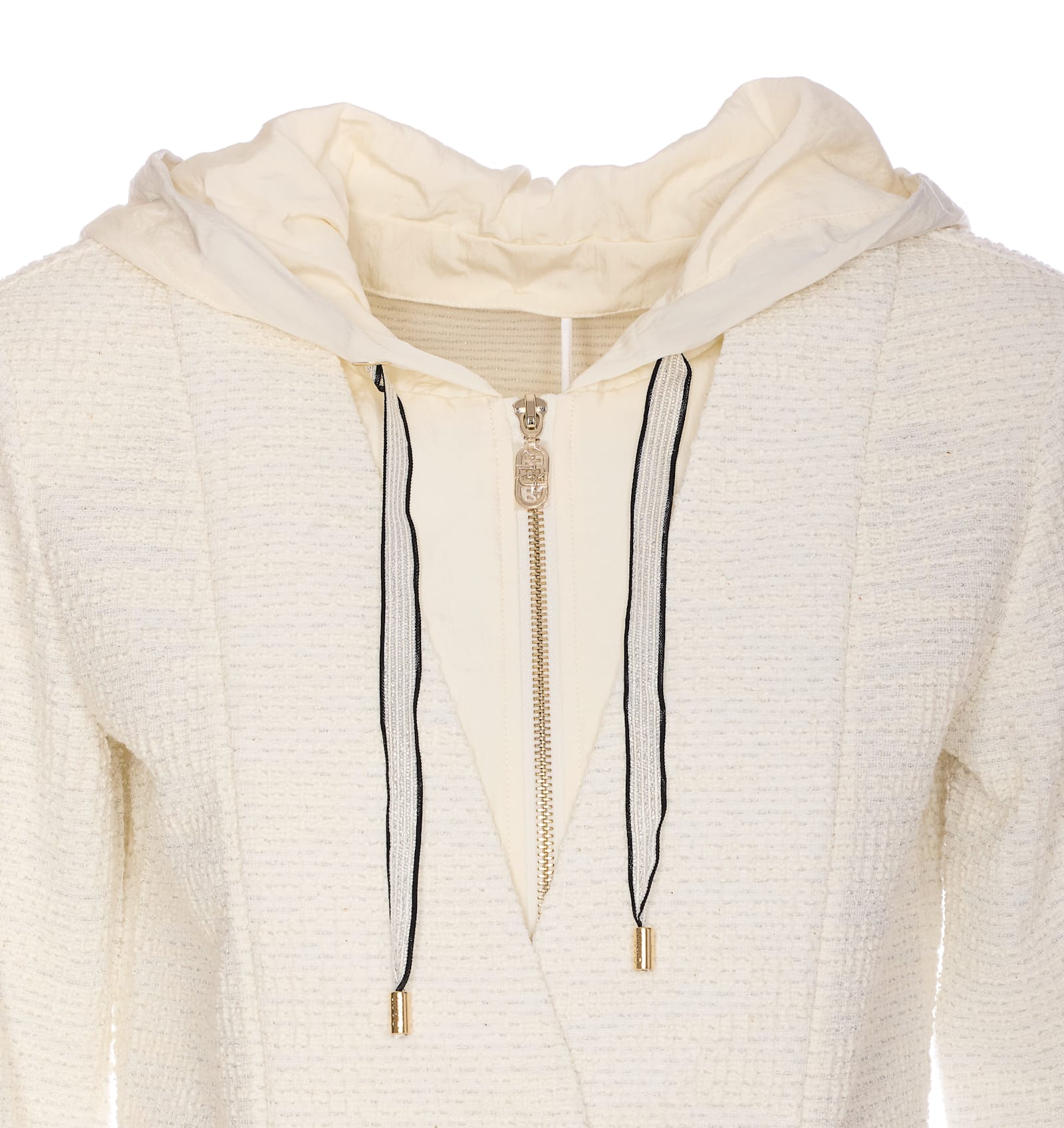 Liu •jo Textured Fabric Hooded Jacket With Front Pockets In White