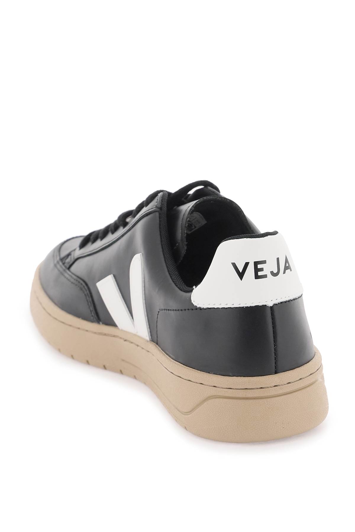 Shop Veja Leather V-12 Sneakers In Black White Dune (black)