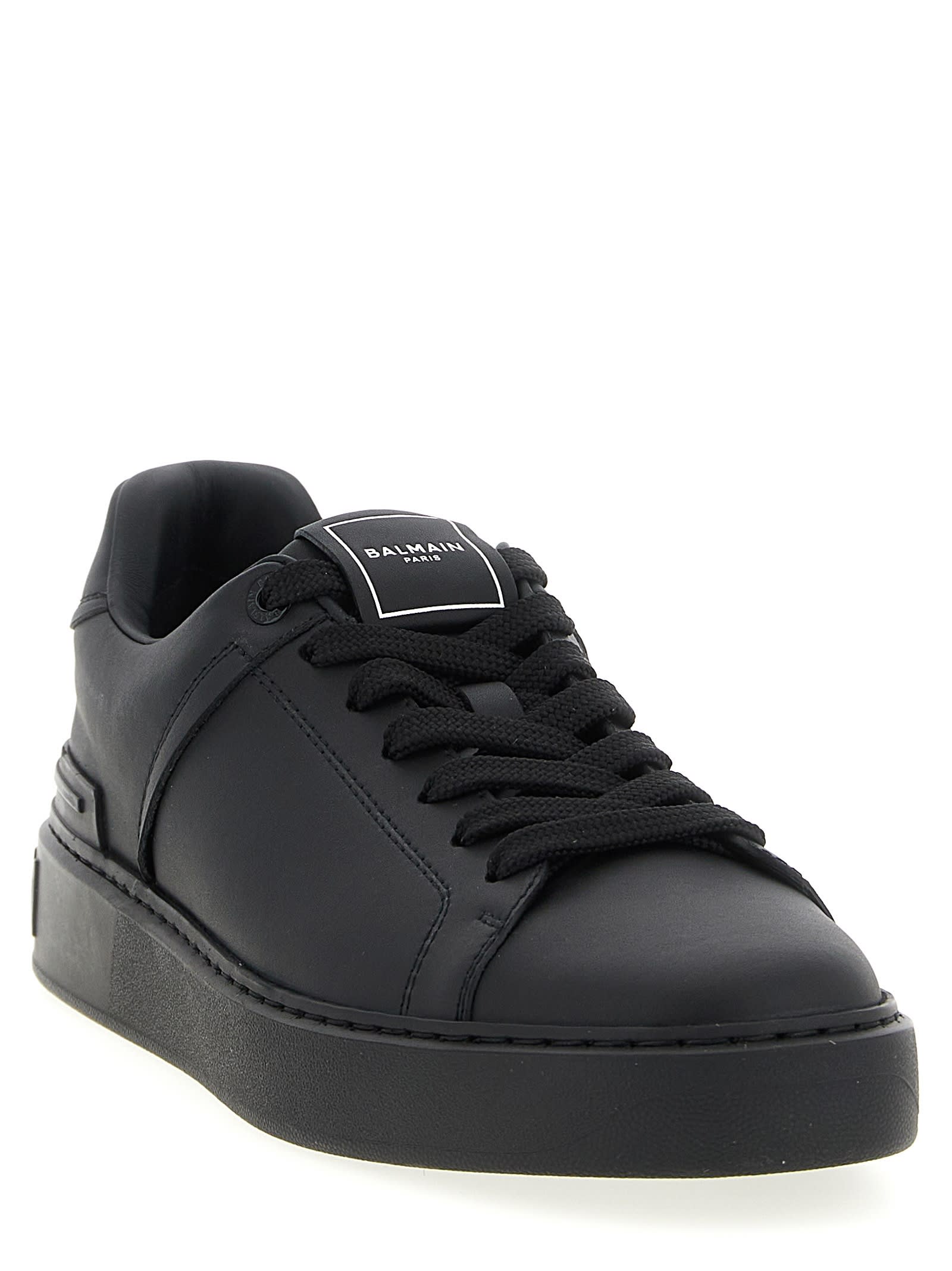 Balmain Black Low Top Sneakers With Logo In Leather In Black