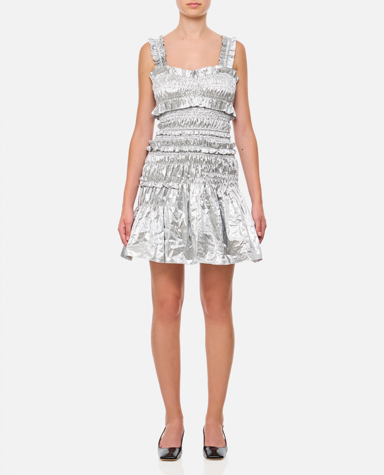 Shop Cecilie Bahnsen Oona Dress Cosmos Taffeta In Silver