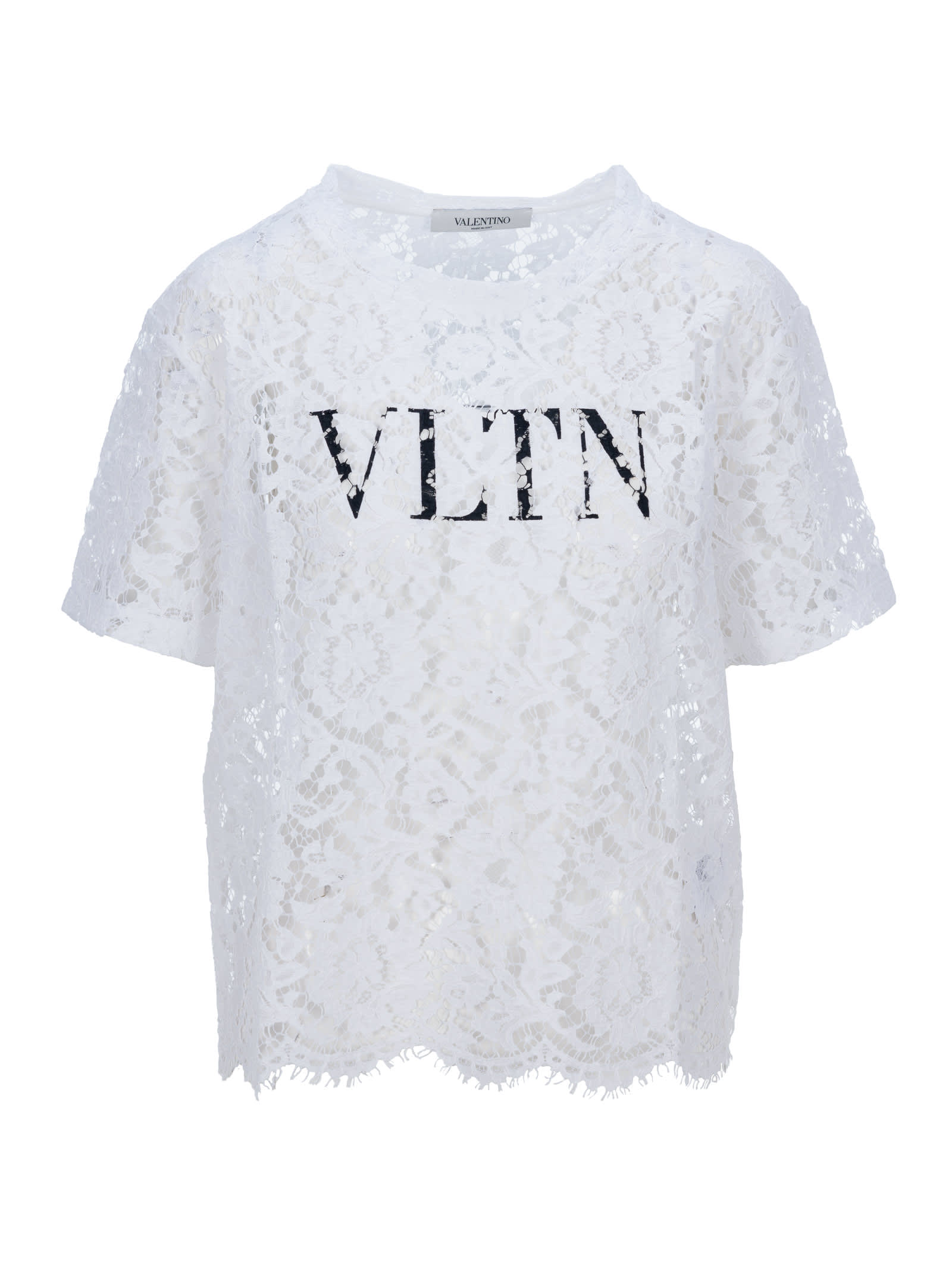 Valentino Logo Print Lace-layered T-shirt