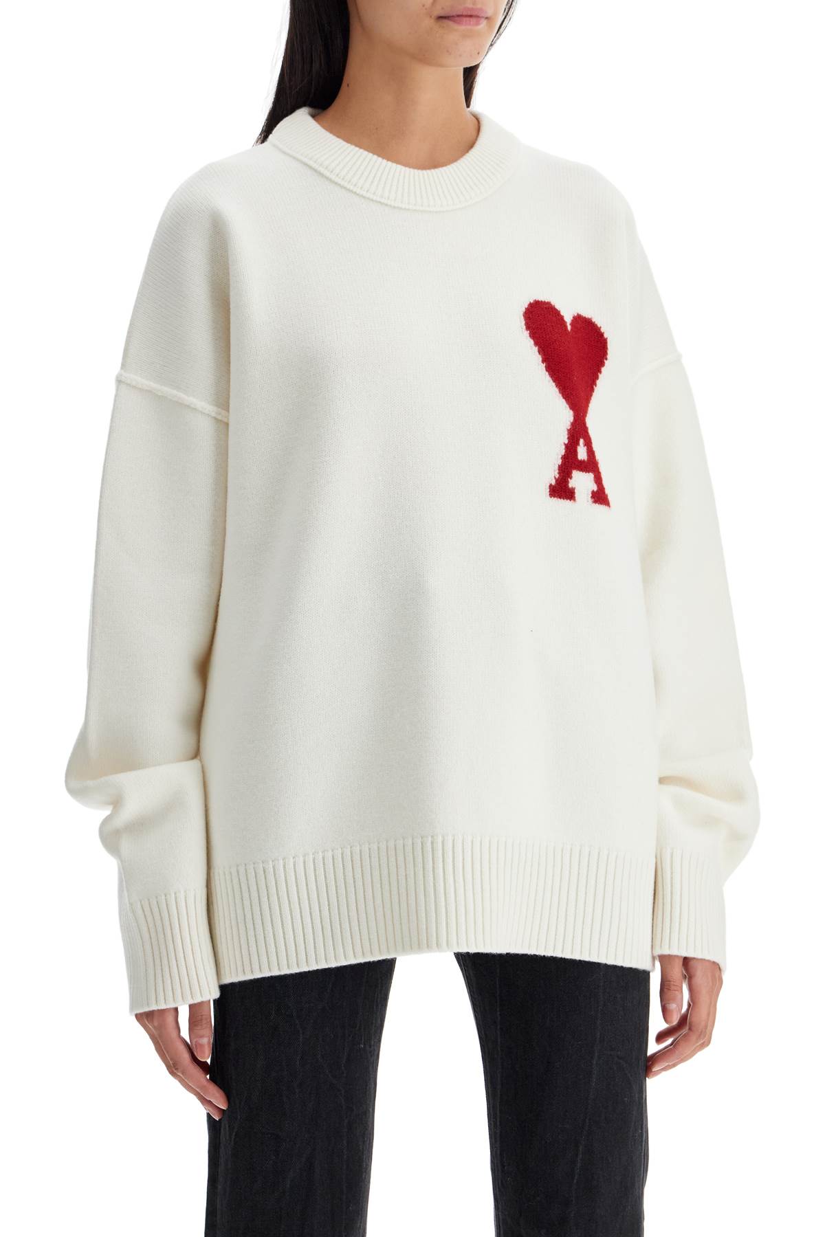 Shop Ami Alexandre Mattiussi Ami De C Ur Sweater In Ecru/rouge (white)