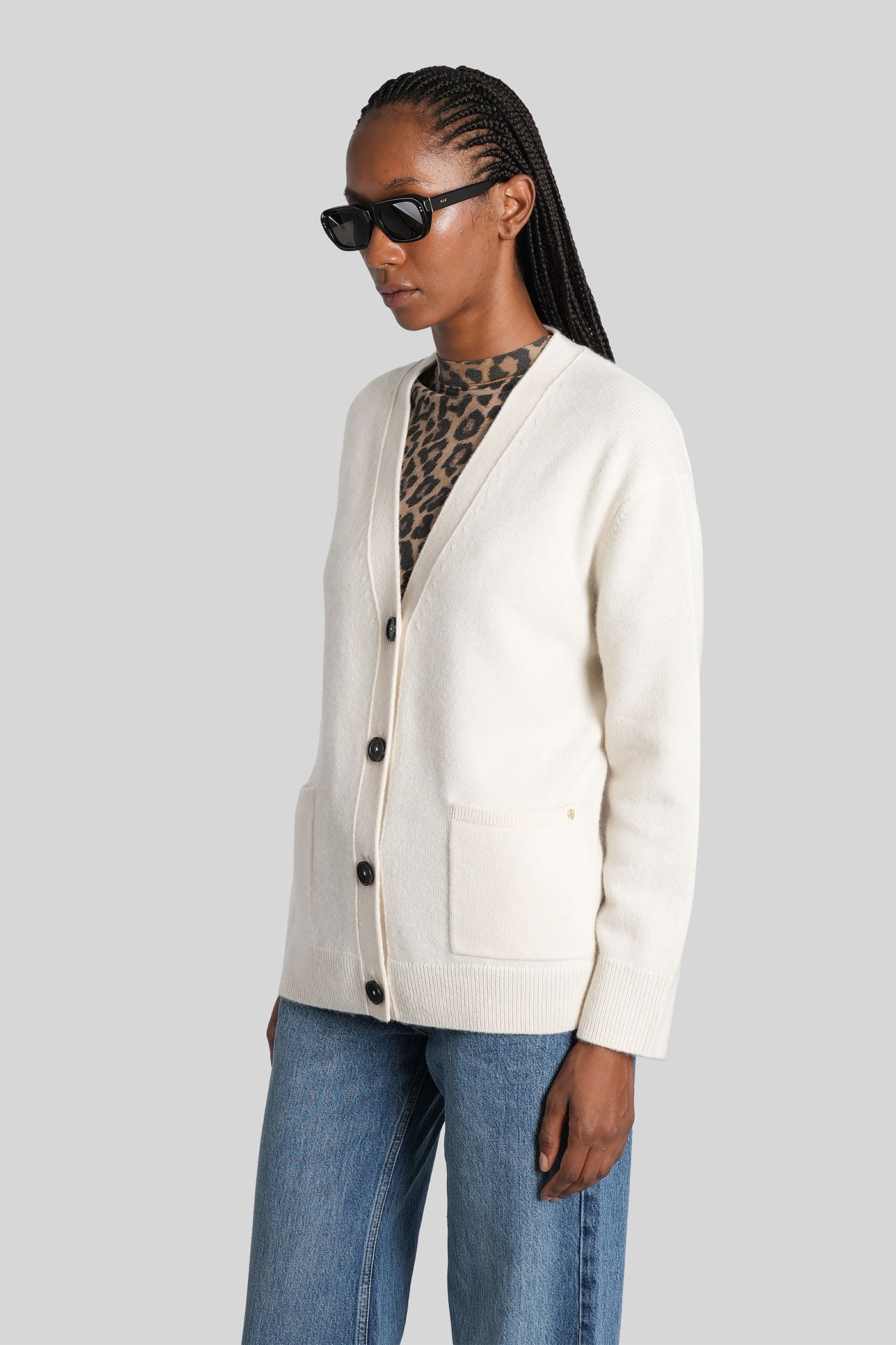 Anine Bing Jackson Cardigan In Beige Suede In White