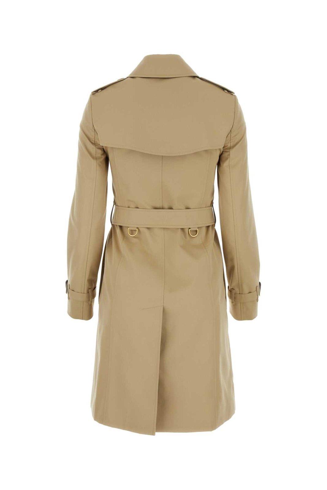 Shop Burberry Double-breasted Belted Trench Coat In Beige