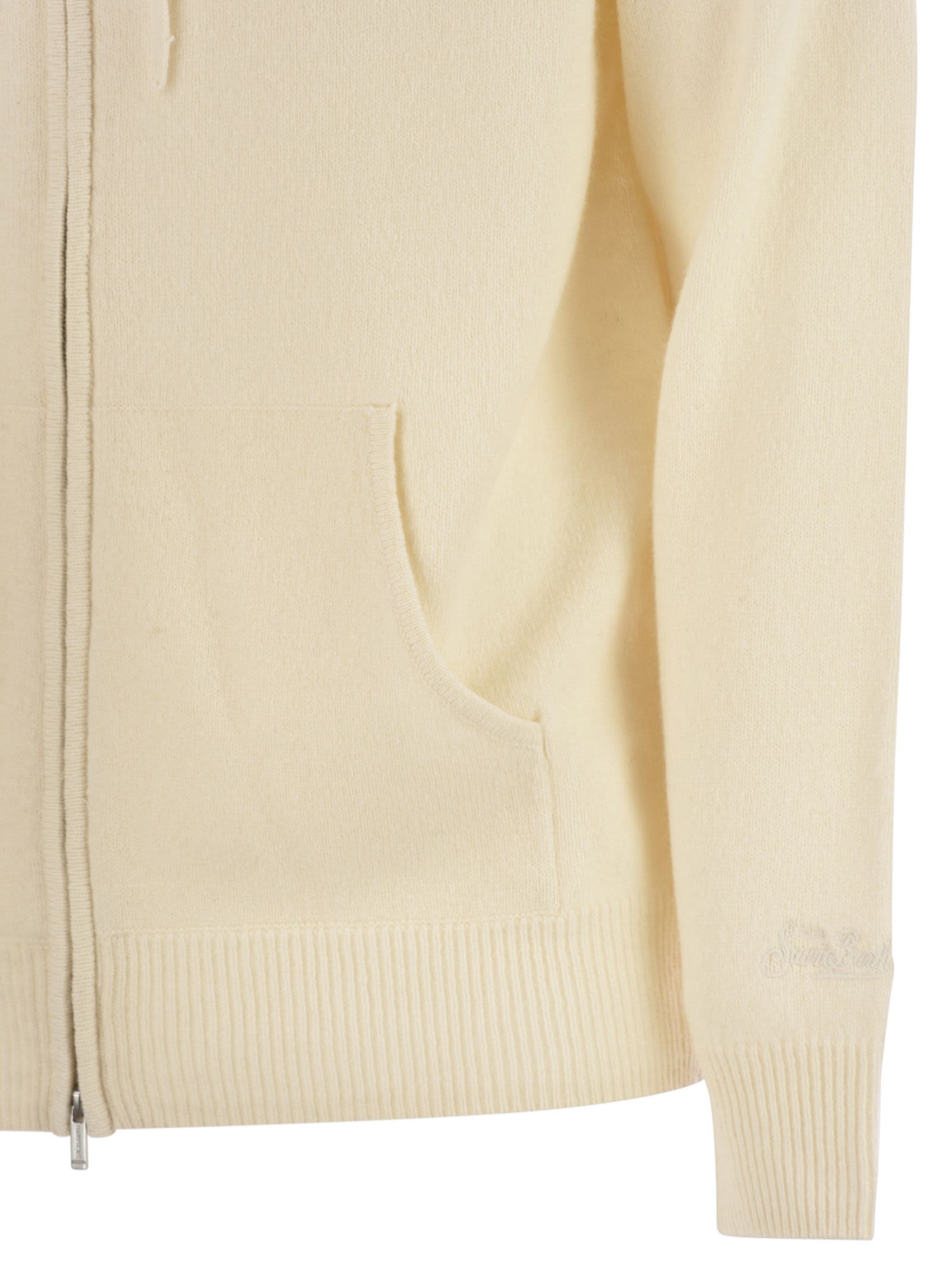 Mc2 Saint Barth Wool Cardigan With Zip In White