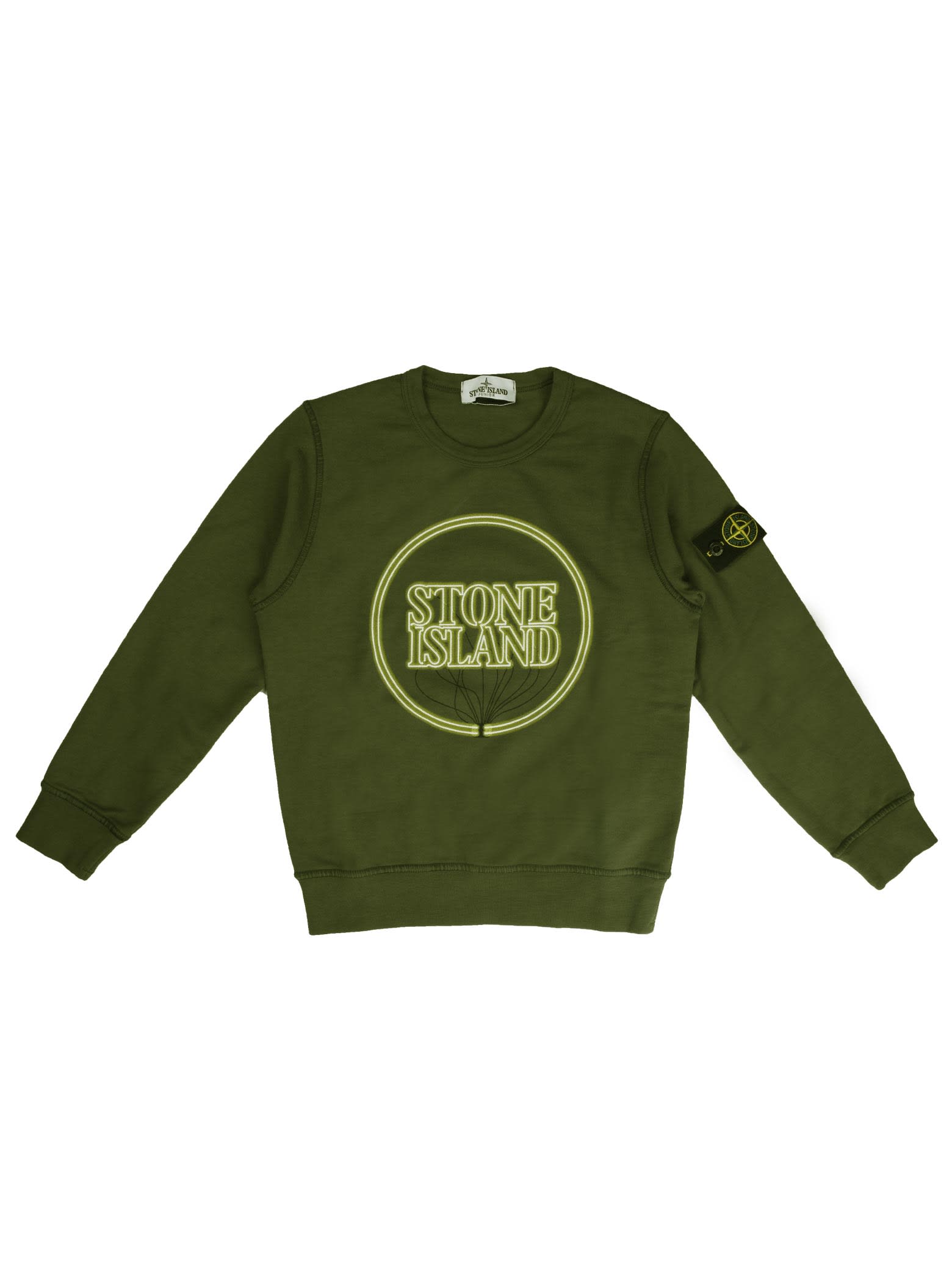 Stone Island Military Green Crew Neck Sweatshirt With Logo