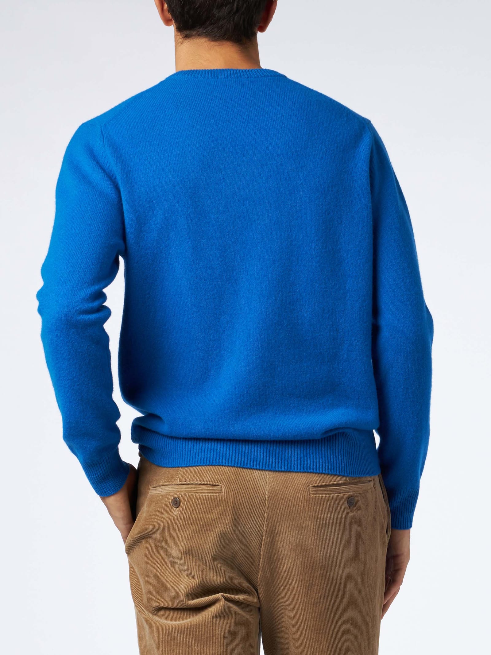 Mc2 Saint Barth Man Crewneck Bluette Sweater With St. Barth Embroidery In Blue