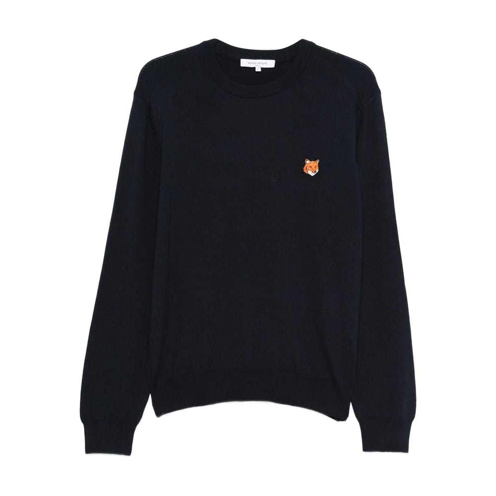 Maison Kitsuné Wool Crewneck Sweater Featuring Fox Design In Black