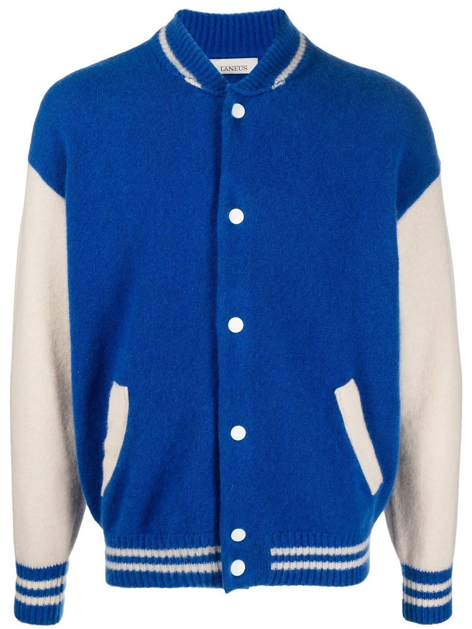 Laneus Blue And White Cashmere Blend Varsity Jacket