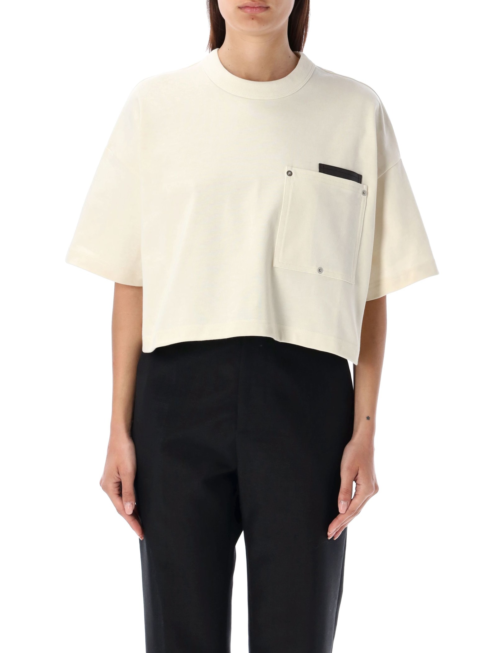 Cropped T-shirt With Leather Detail