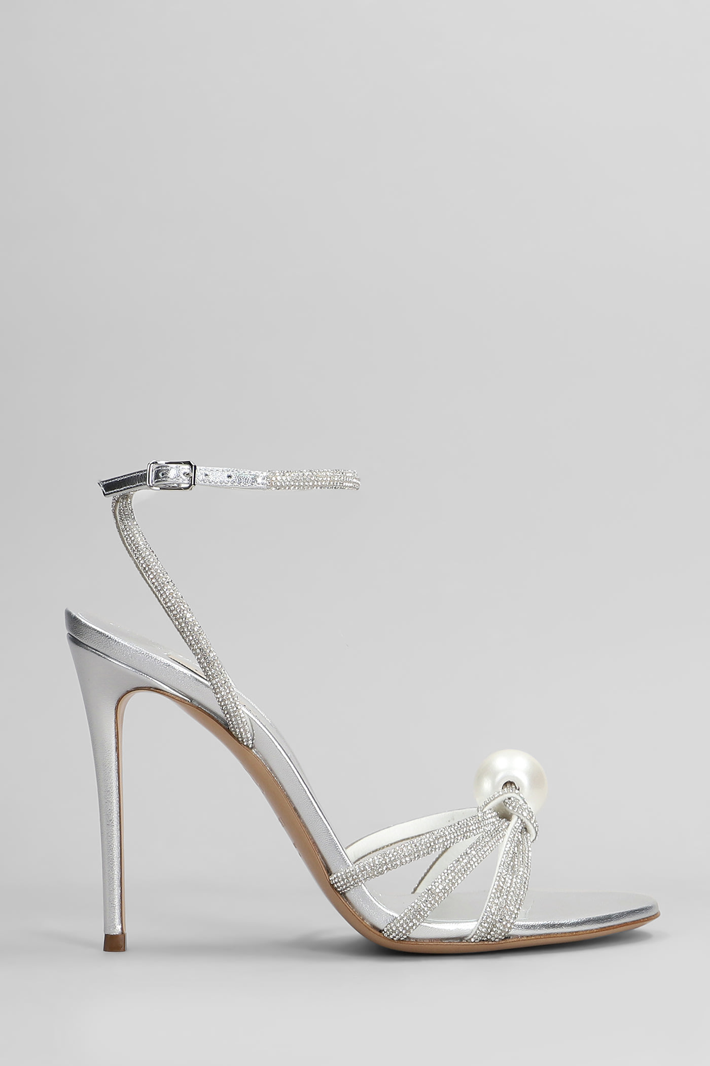 Casadei Crystal-embellished Silver Sandals With Steel Blade Heel In Silver