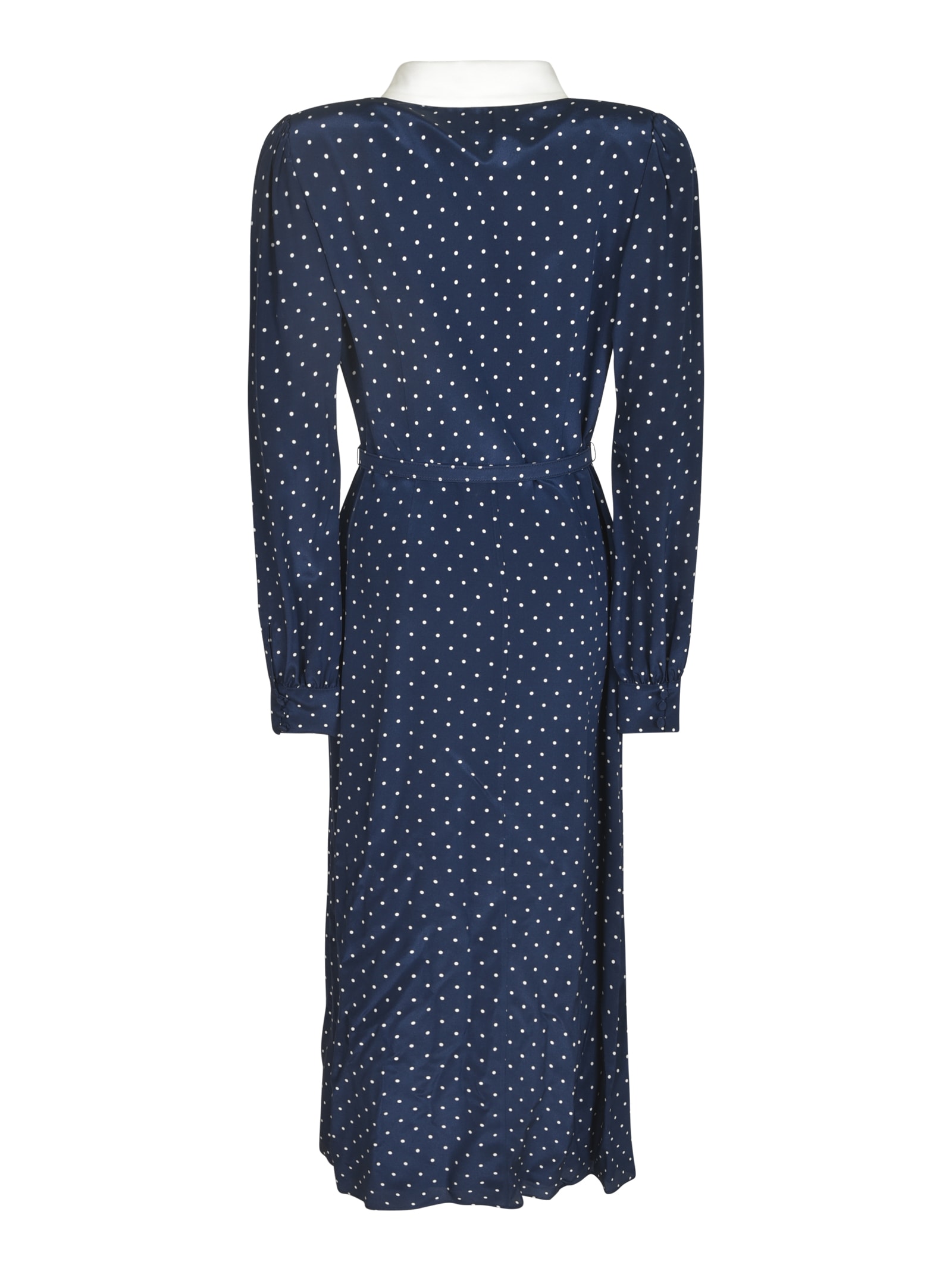 Shop Alessandra Rich Printed Silk Dress In Navy Blue/white