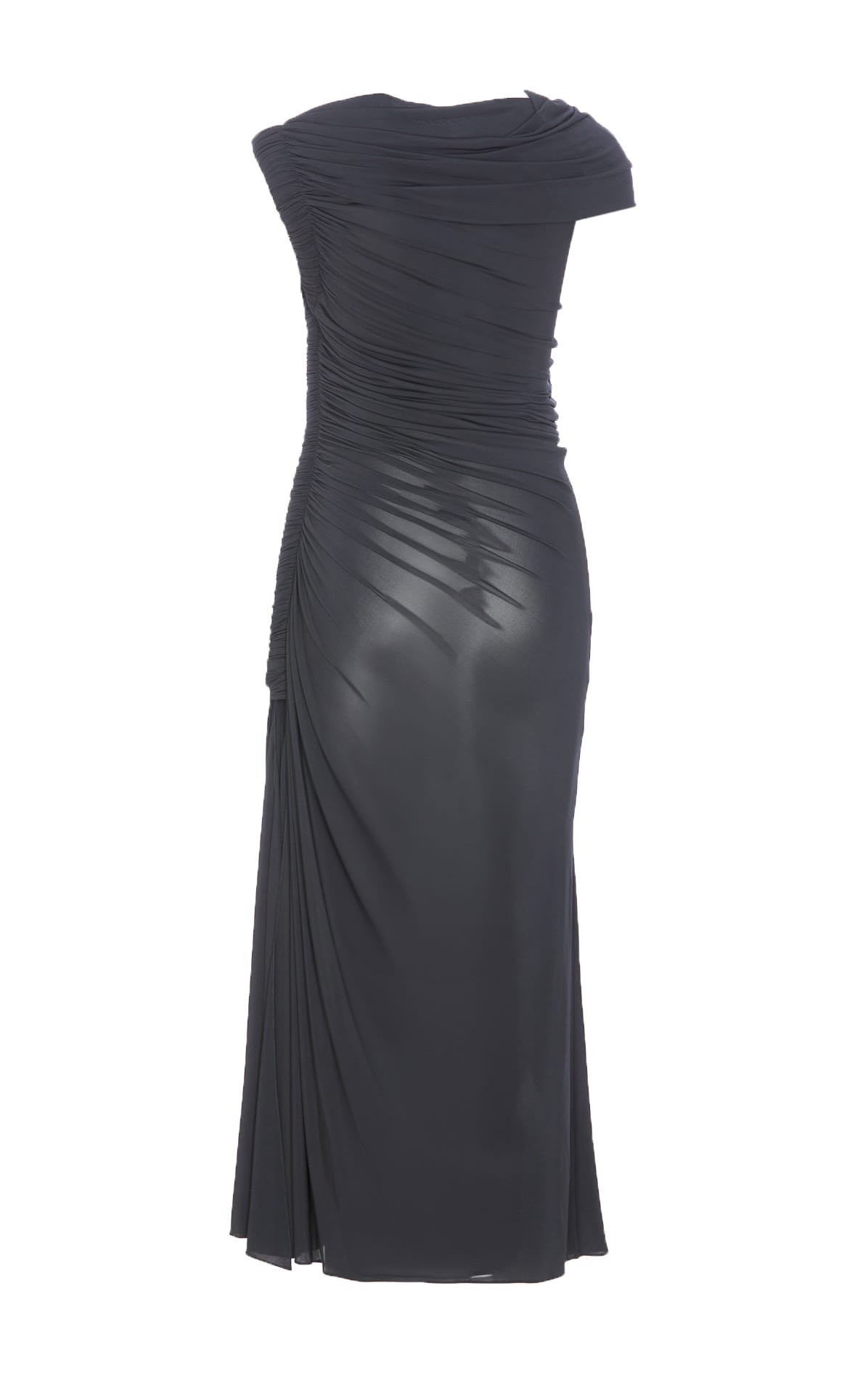 Alaïa Draped Asymmetrical Knee Length Dress In Grey