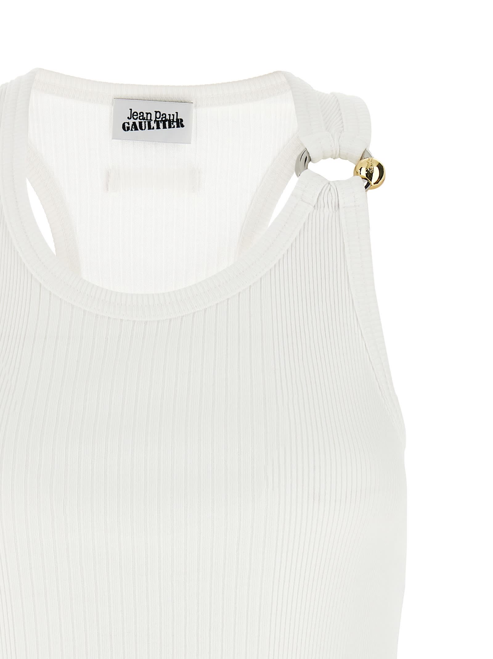Jean Paul Gaultier Ribbed Texture Scoop Neck Sleeveless Top In White