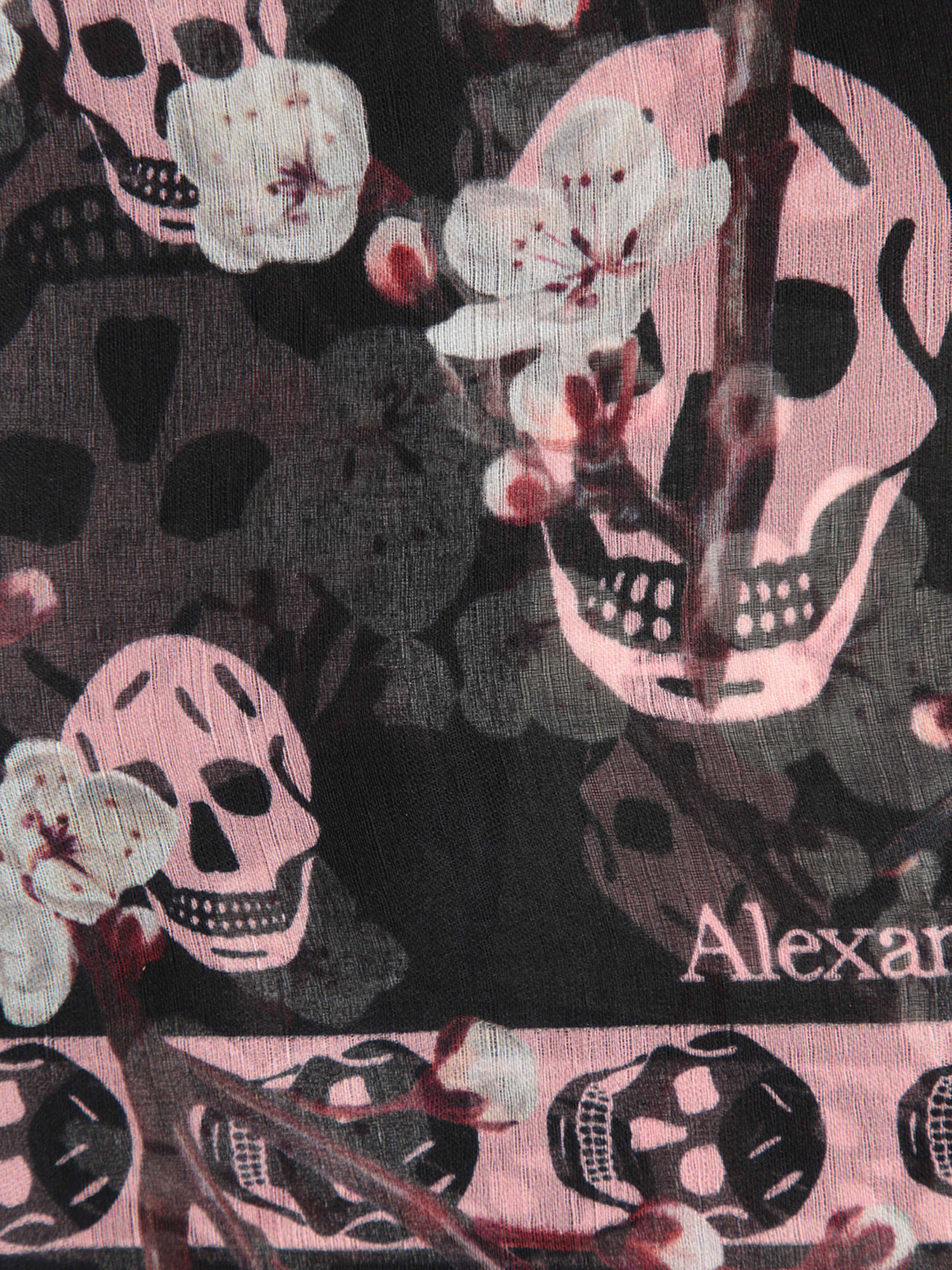 Shop Alexander Mcqueen Black/pink Skull Scarf