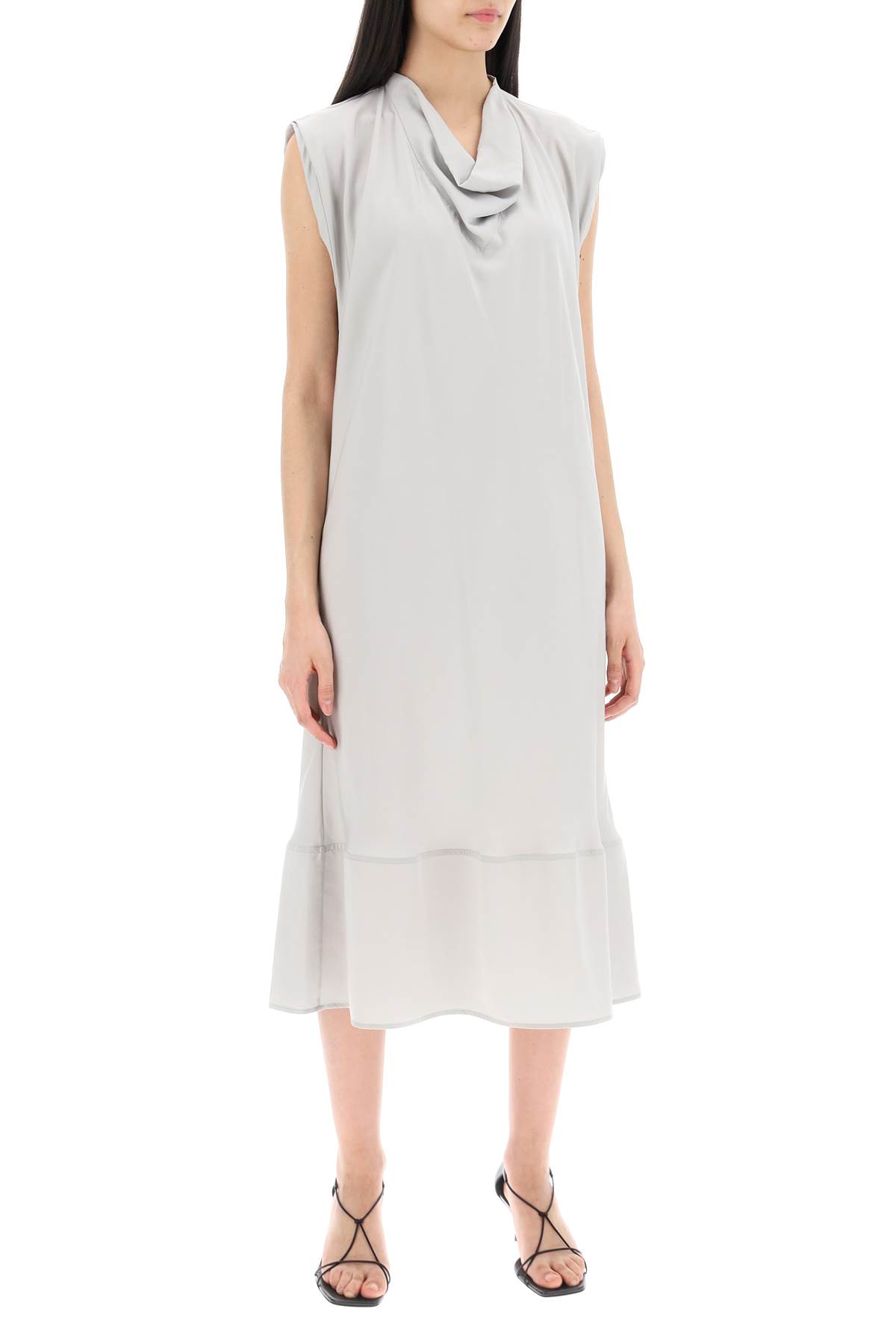 Shop Lemaire Midi Dress With Diagonal Cut In In Cloud Grey (grey)