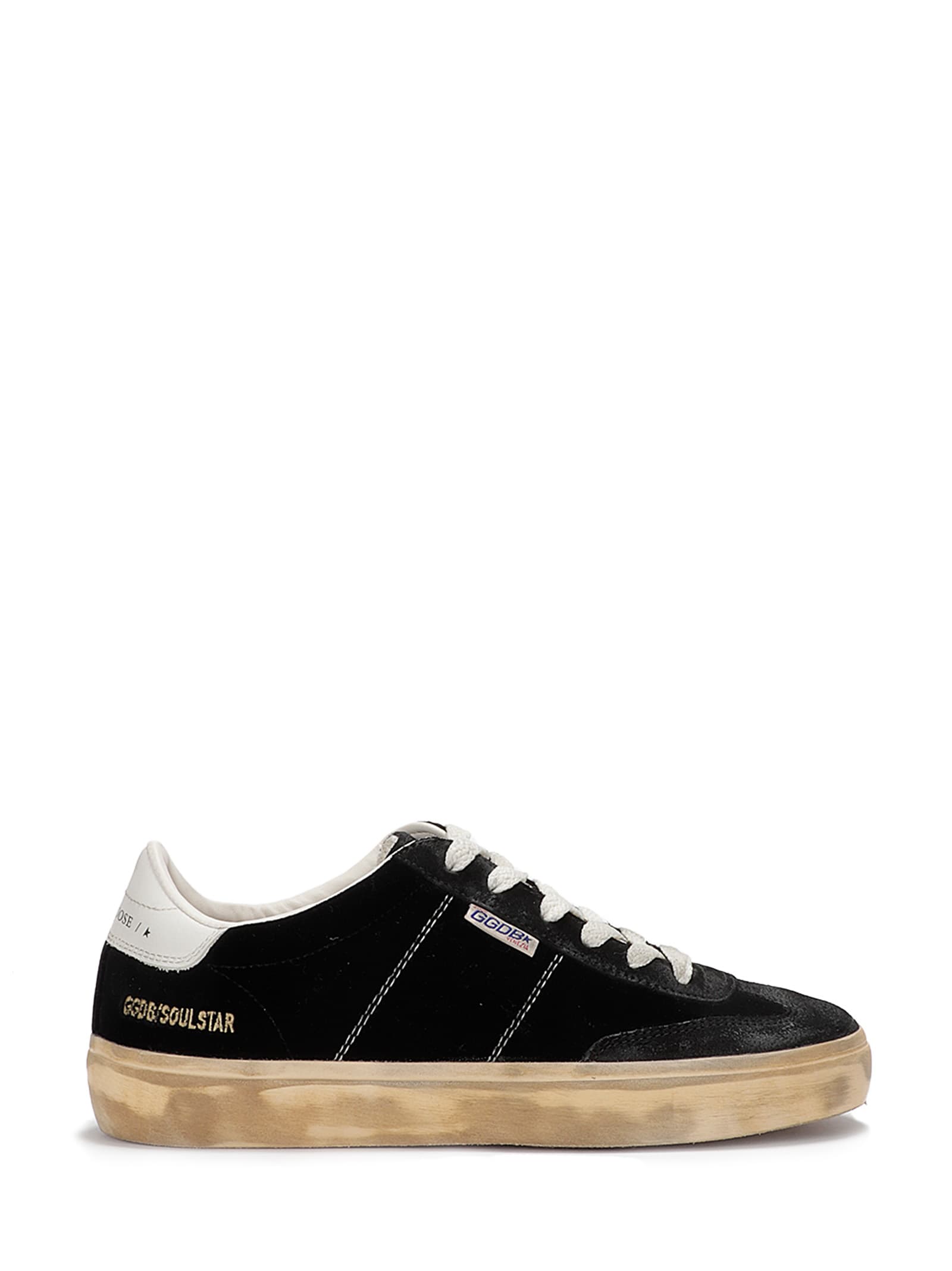 Shop Golden Goose Soul-star Velvet Upper Suede Hf Tongue Leather He In Black/milk