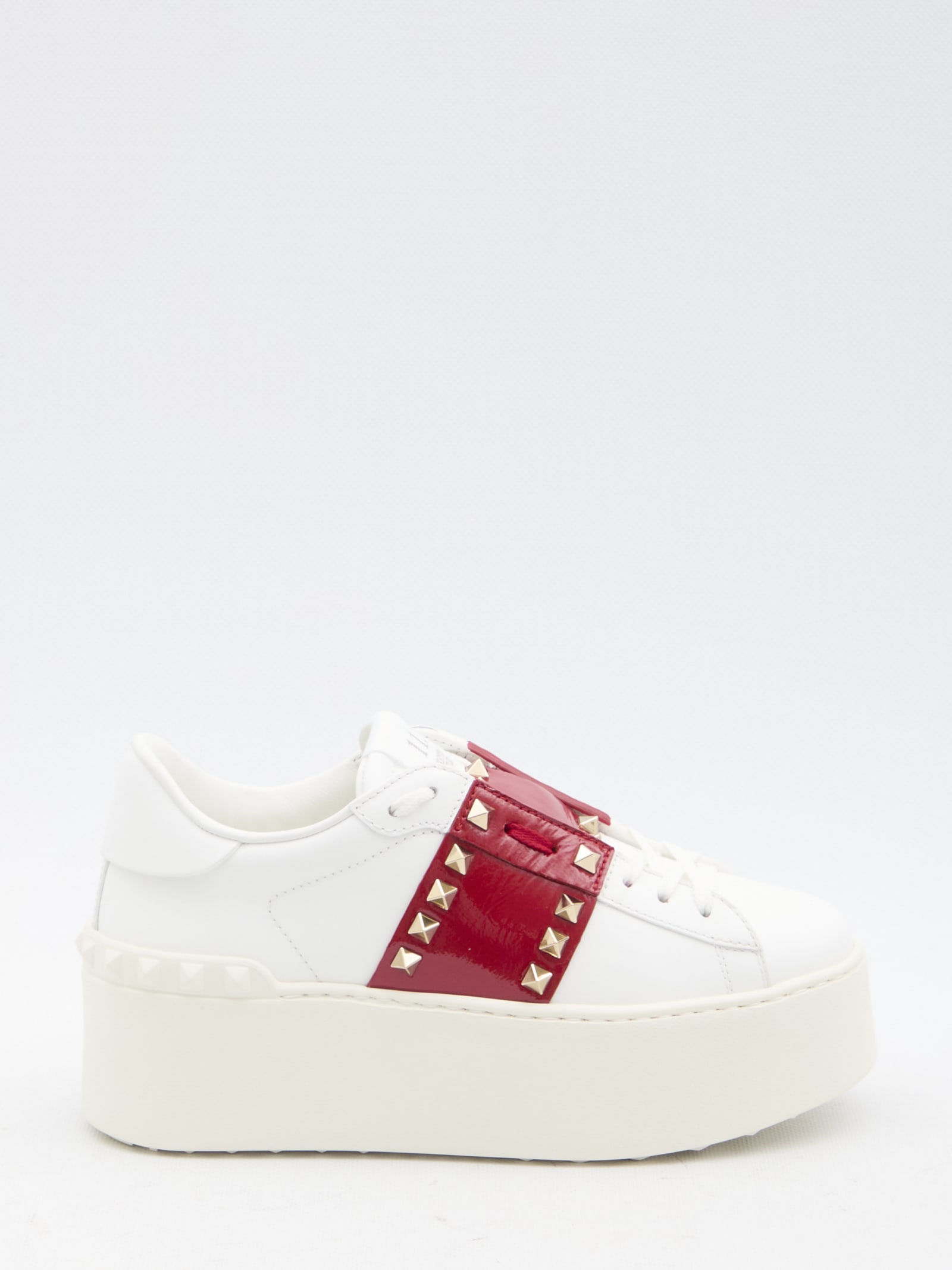 Shop Valentino Flatform Rockstud Untitled Sneakers In White