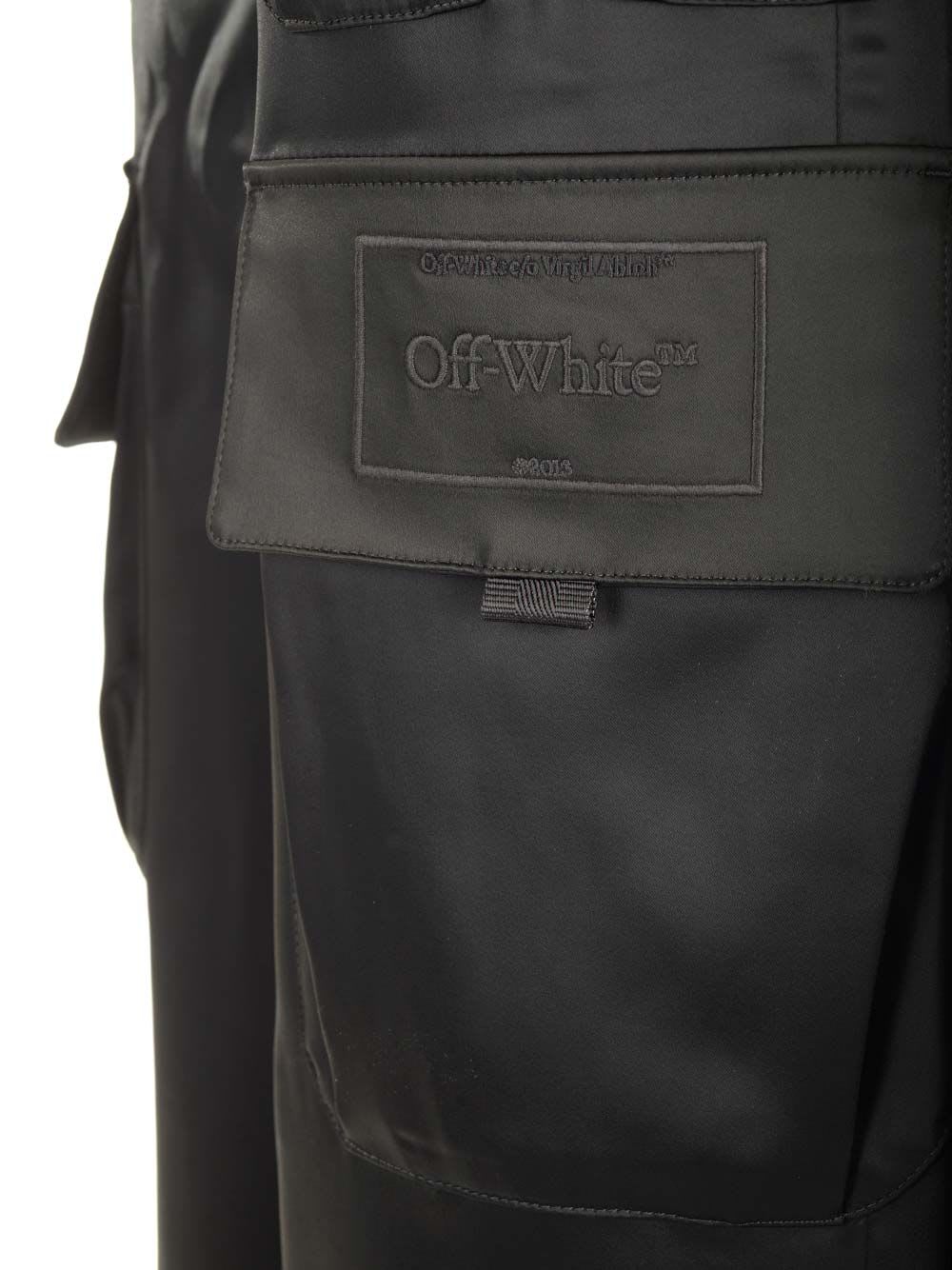 Shop Off-white Black Satin Cargo Toybox Trousers