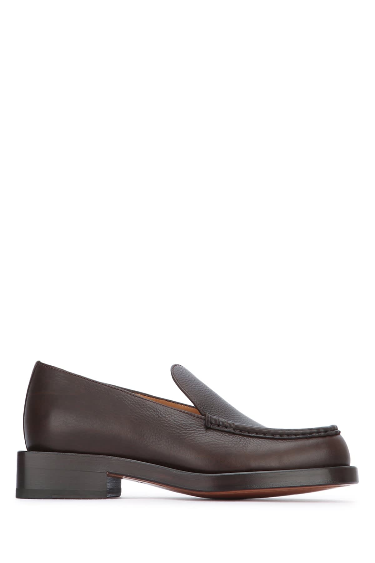 Jacquemus Leather Loafers With Round Toe And Stitching In Brown