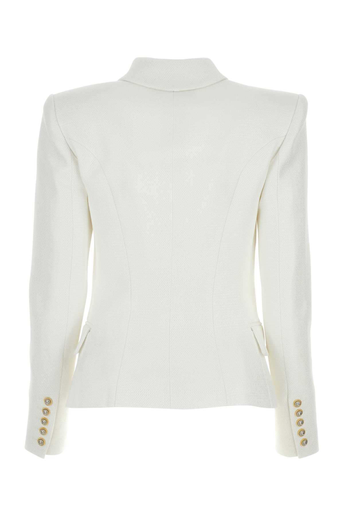 Shop Balmain White Jacquard Blazer In Blancoptique