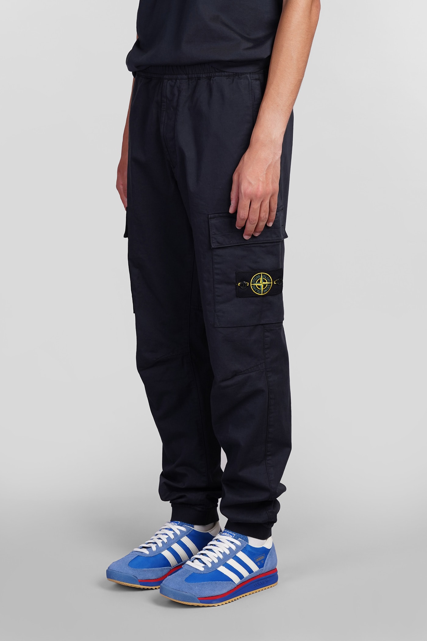 Shop Stone Island Pants In Blue Cotton