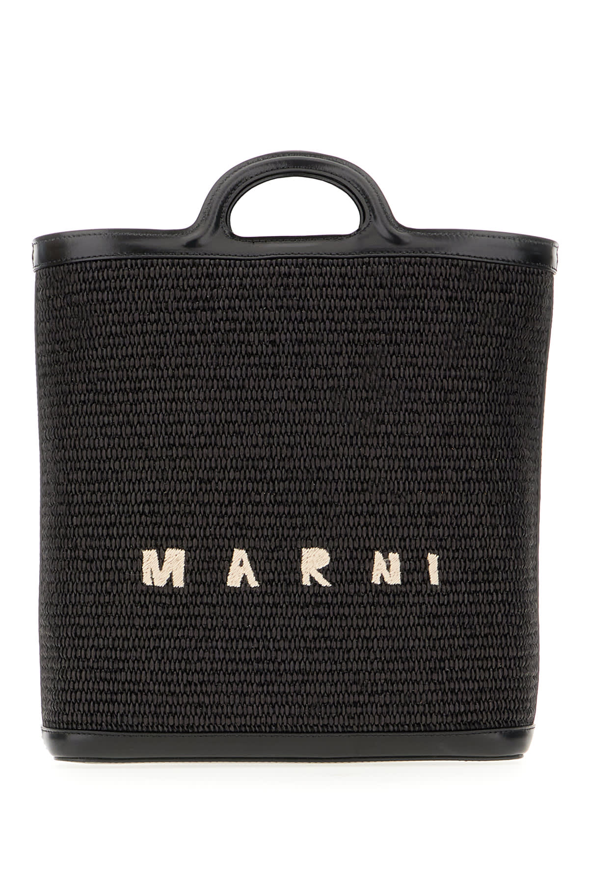 Marni Two-tone Raffia And Leather Tropicalia Shopping Bag In Black