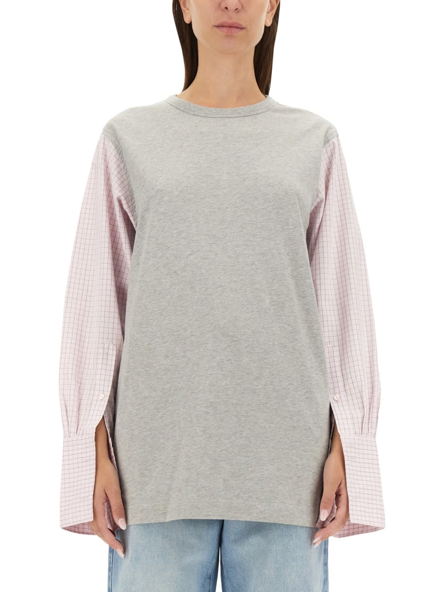 Shop Dries Van Noten T-shirt With Contrasting Sleeves In Grey