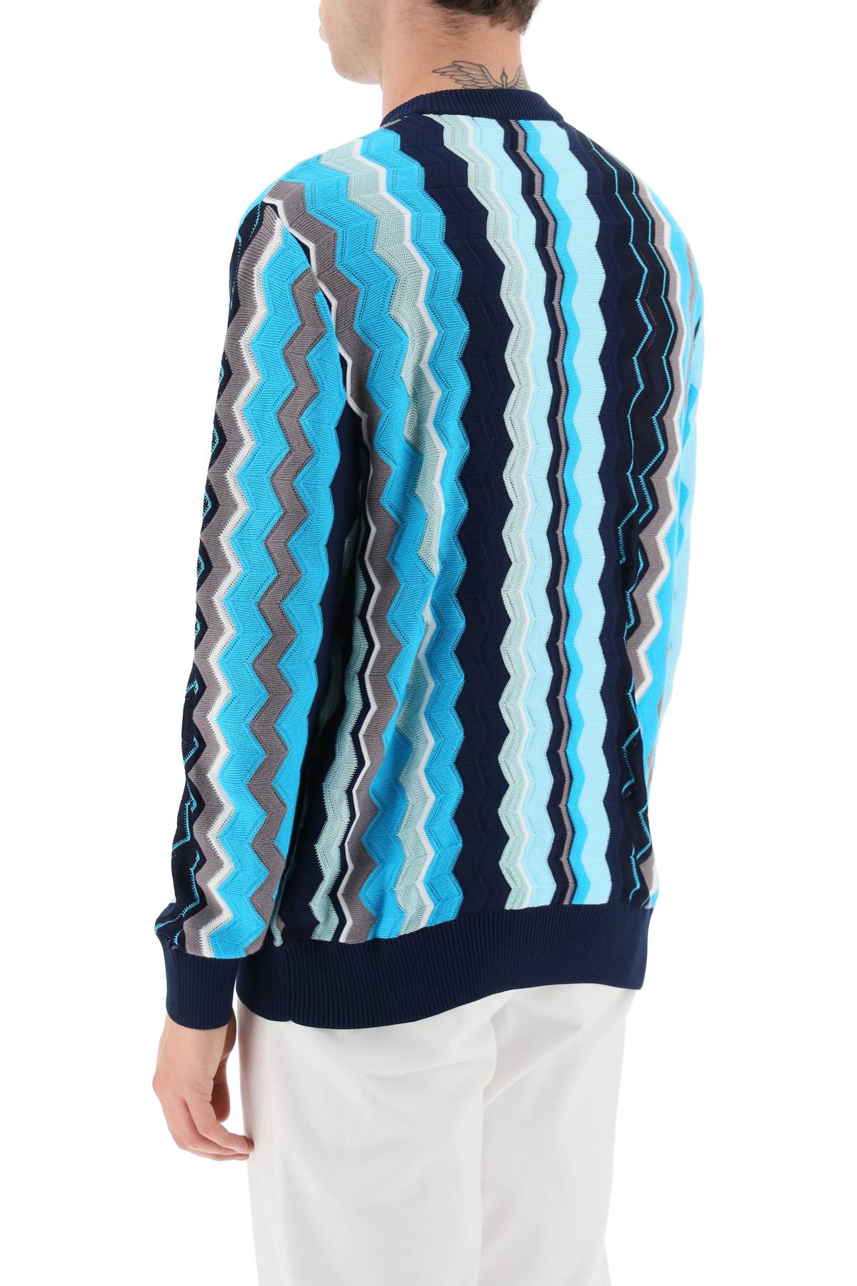 Shop Missoni Zigzag Sweater In White And Blue Tones (blue)