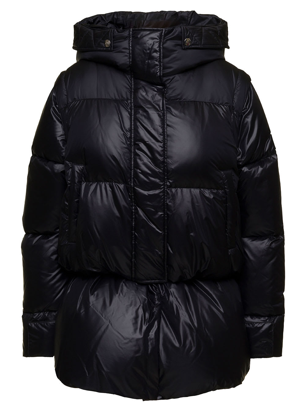 chiara Black Down Jacket With Detachable Sleeves And End Band With Shiny Finish In Nylon Woman Anitroc