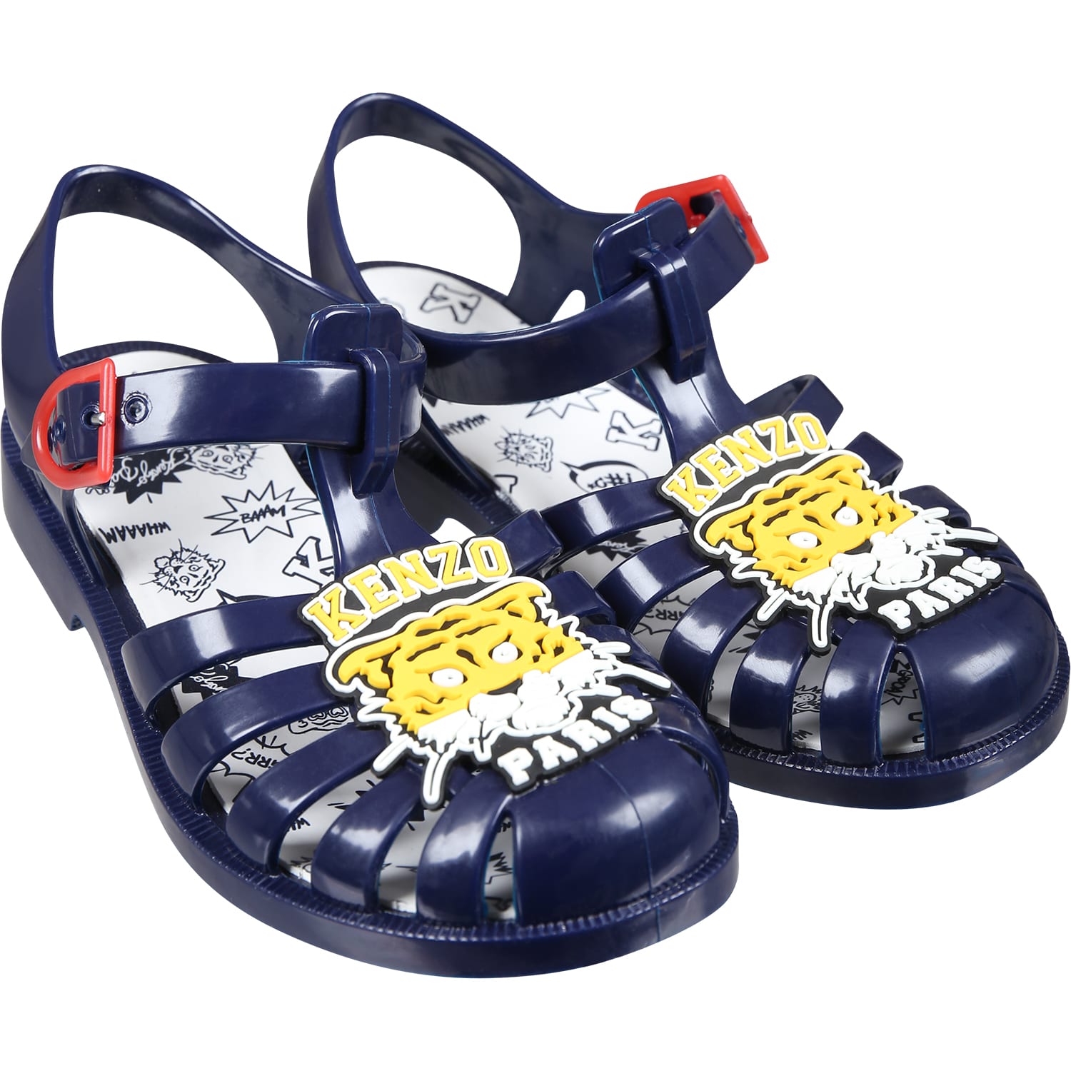 Shop Kenzo Blue Sandals For Boy With Tiger