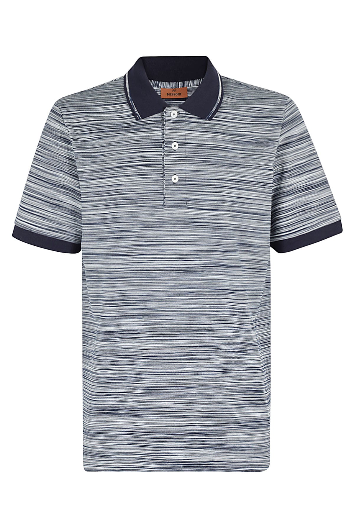 Shop Missoni Short Sleeve Polo In A Space Dyed Navy White