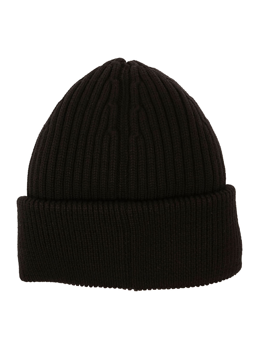 Moncler Grenoble Black Ribbed Beanie With Logo Patch In Wool Man In Black