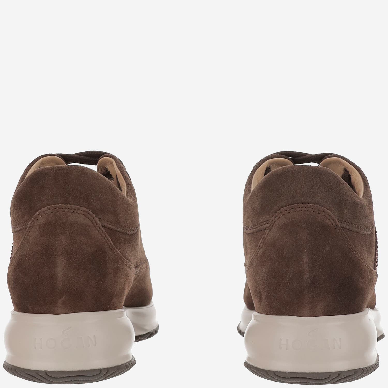 Hogan Chocolate Suede Sneakers With Rhinestone Logo In Brown