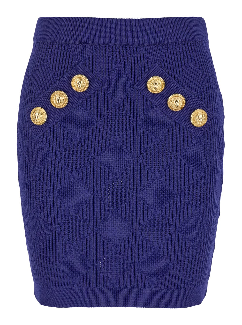 Blue Mini Skirt With Jewel Buttons In Viscose Blend Woman