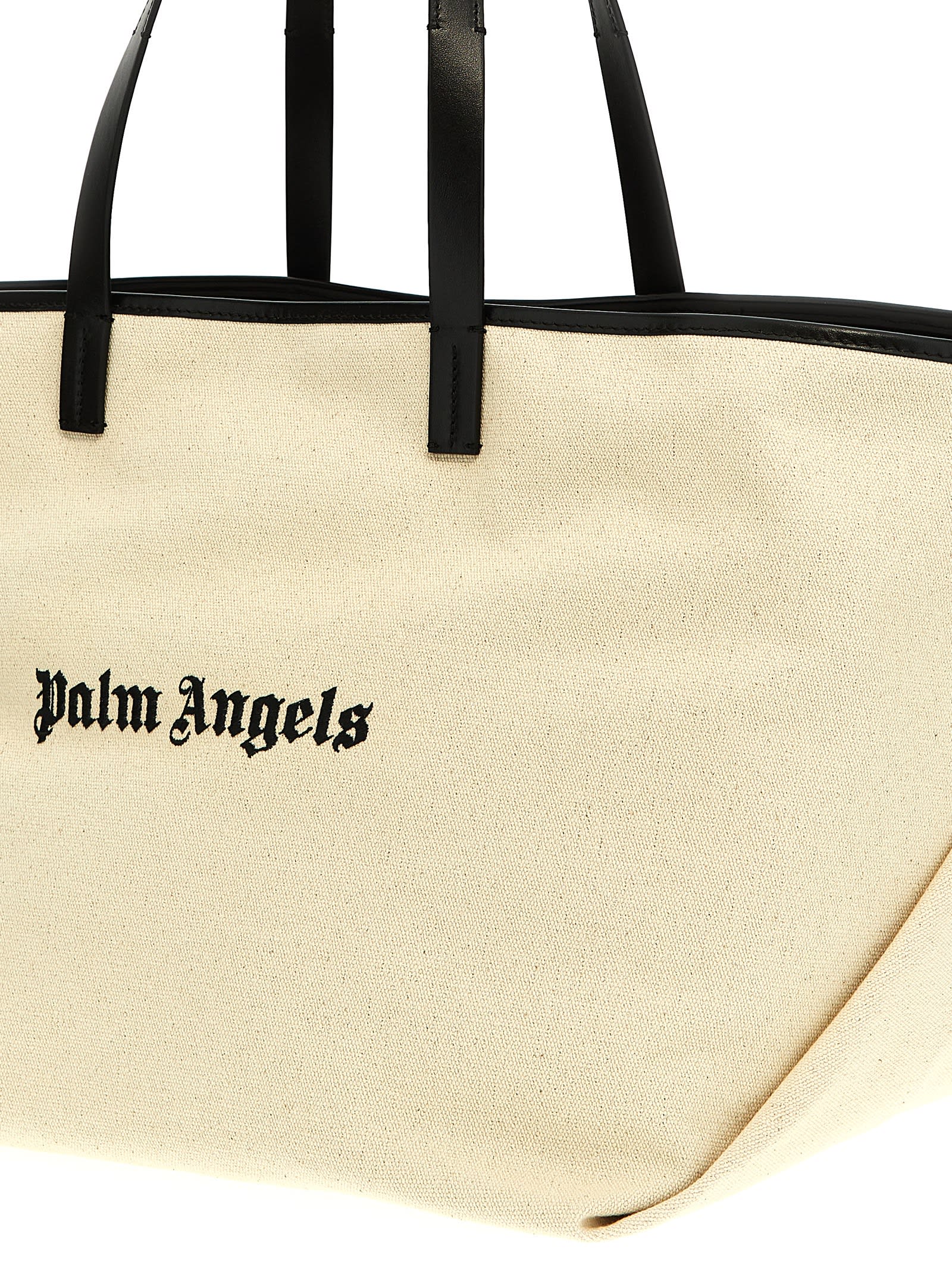 Shop Palm Angels Logo Embroidery Shopping Bag In Bianco