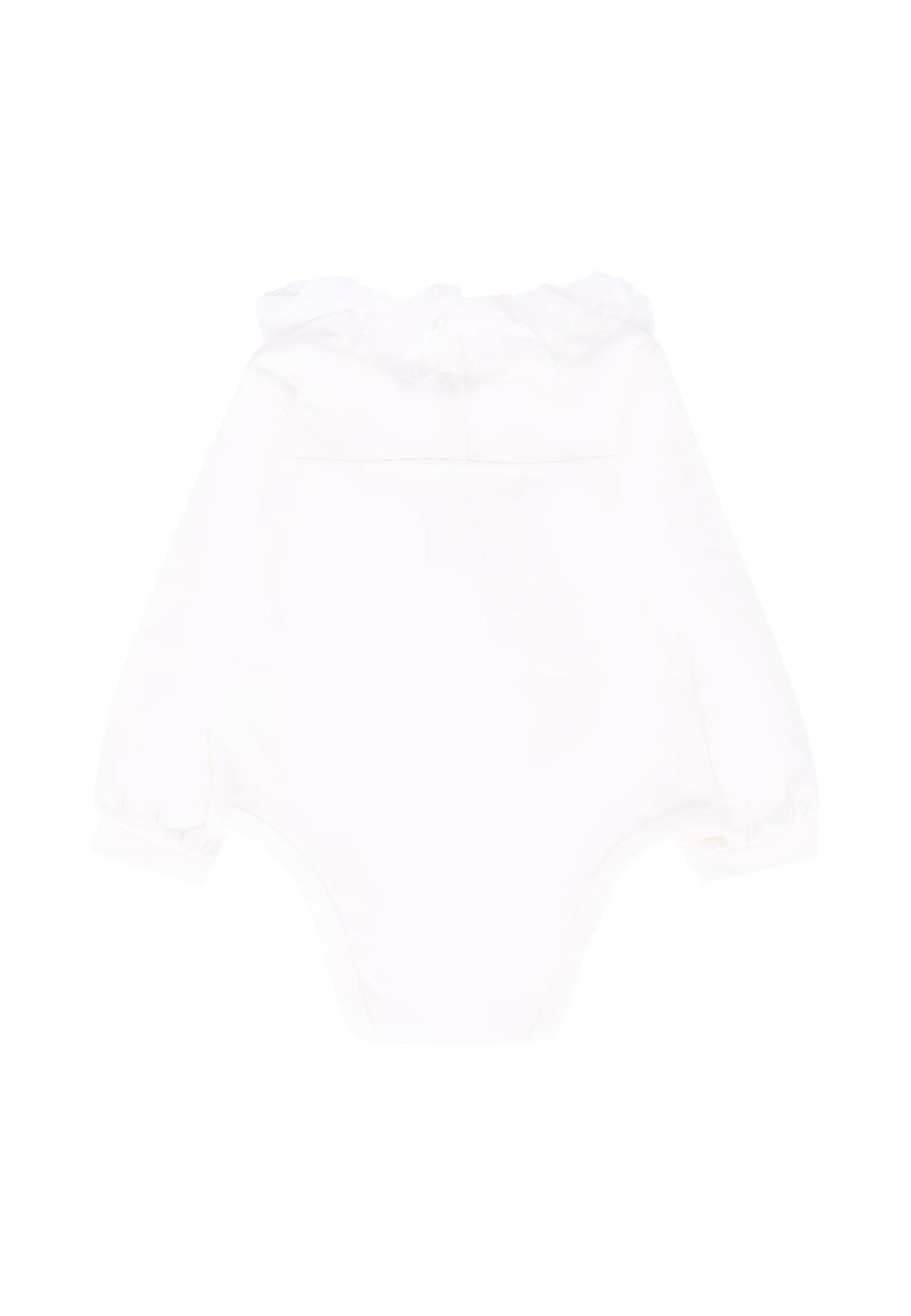 Monnalisa White Bodysuit For Baby Girl With Logo In White