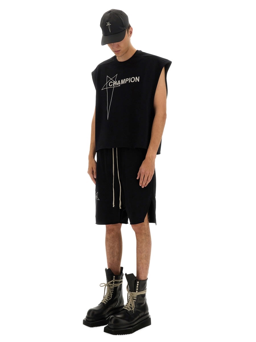 Rick Owens X Champion Cropped Micro Tatlin T-shirt In Black