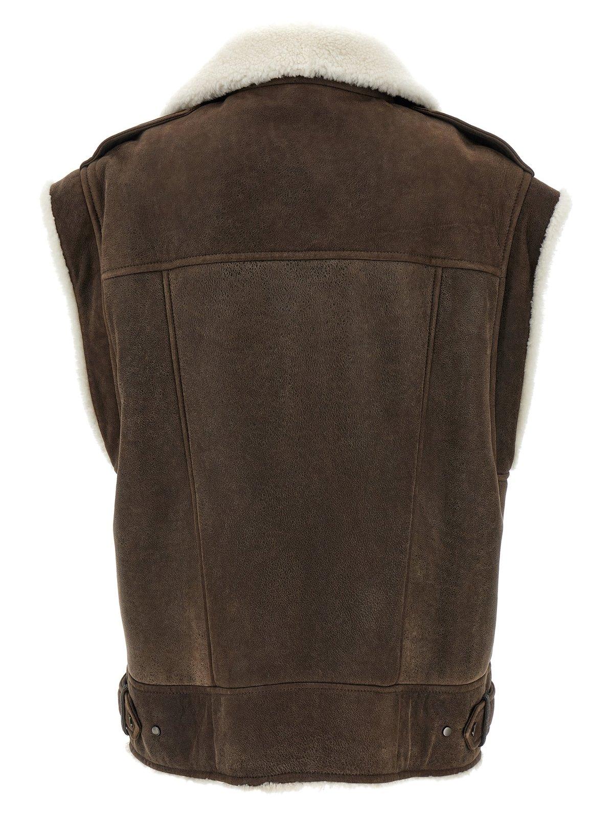 Shop Brunello Cucinelli Zip-up Shearling Vest In Brown