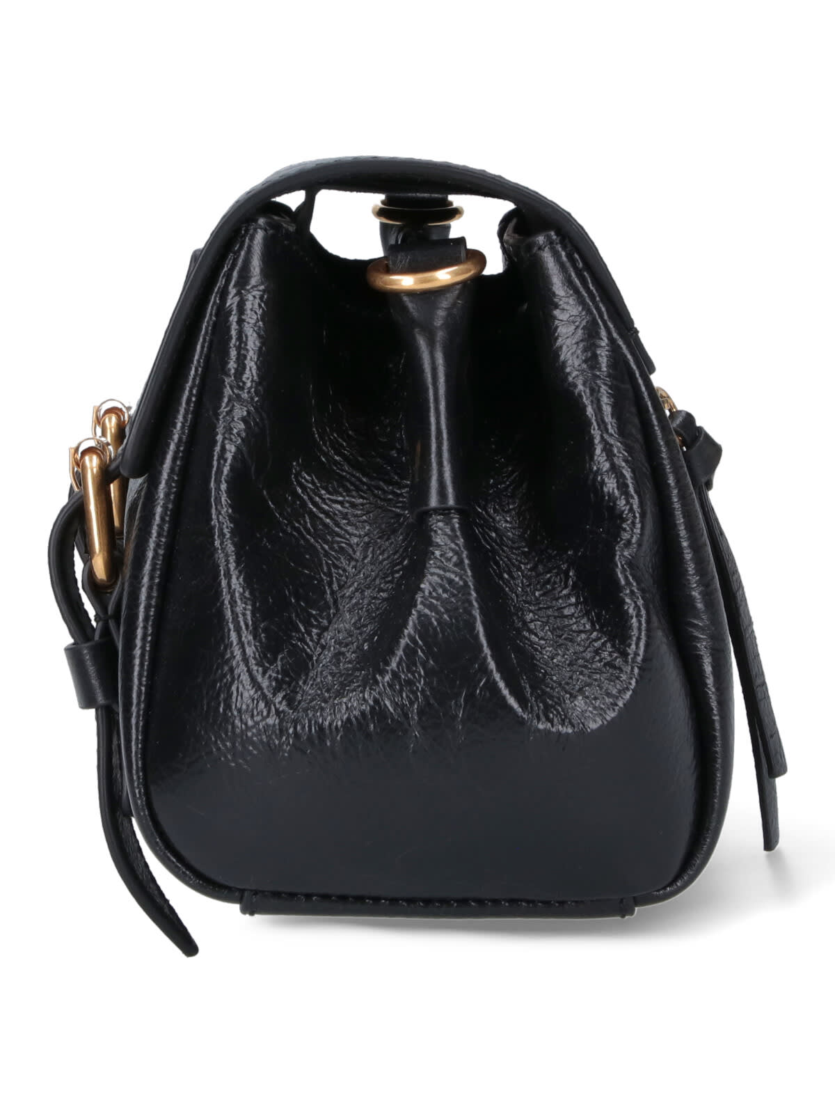 Dries Van Noten Textured Leather Shoulder Bag With Gold-tone Buckle Closure In Black