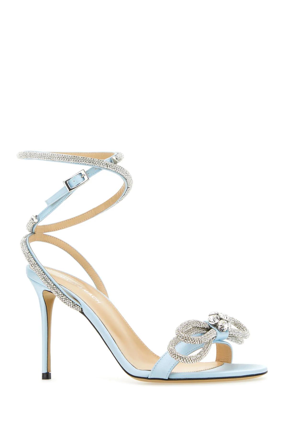 Shop Mach &amp; Mach Lightblue Satin Sandals In Blue