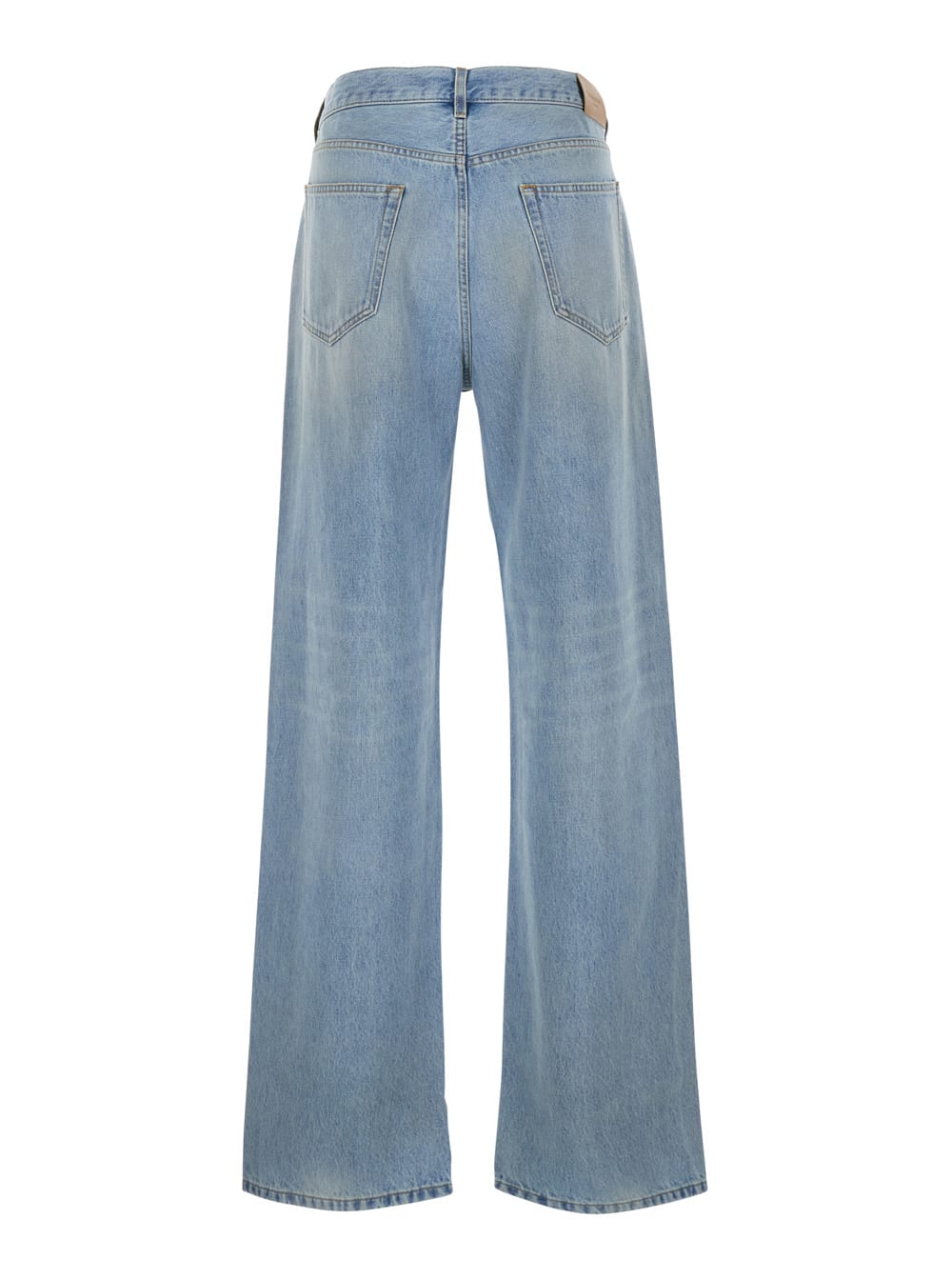 Saint Laurent Light Blue Five Pocket Jeans With Logo Patch On The Back In Denim Man In Light Blue