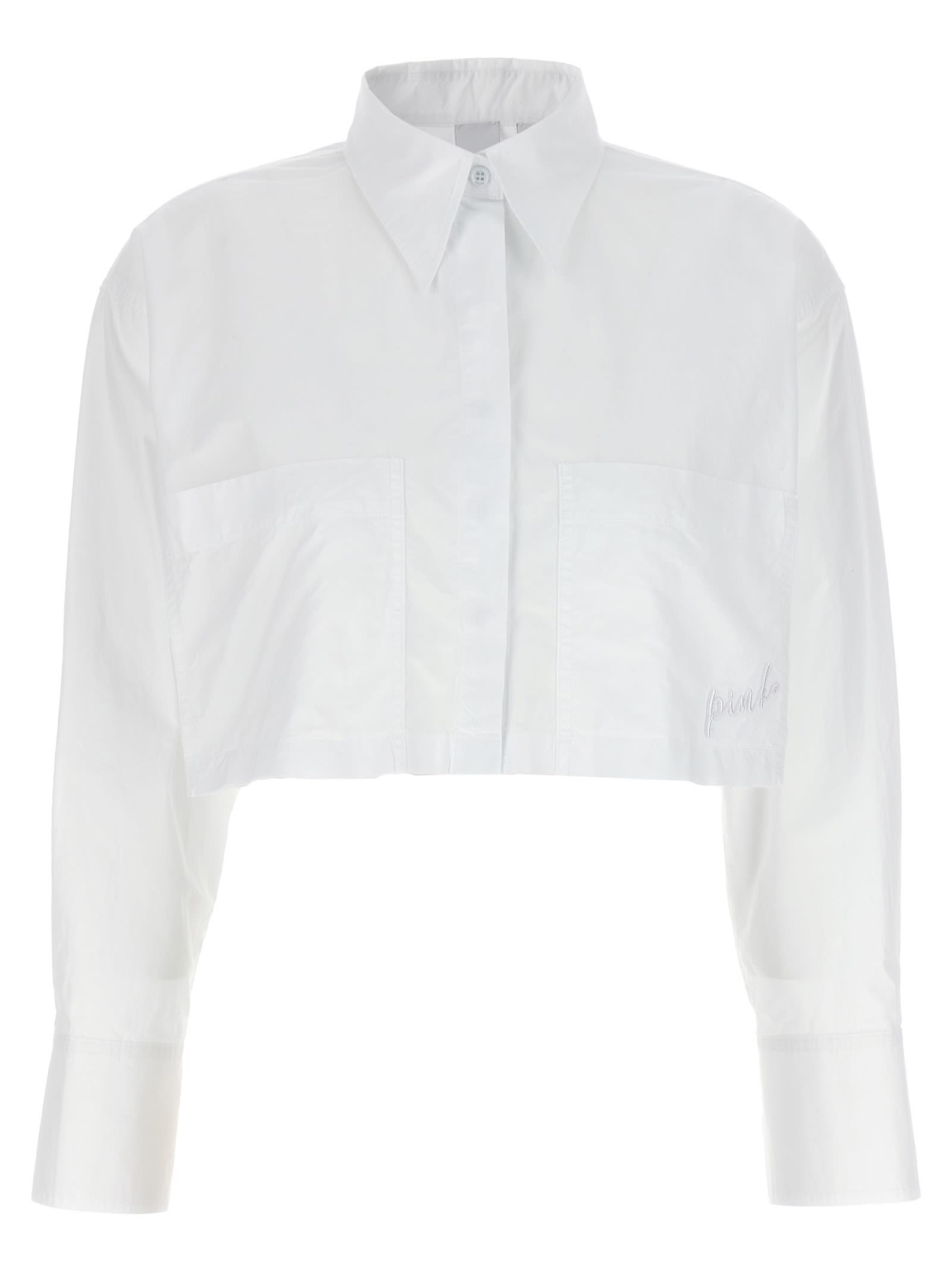 Shop Pinko Pergusa Cropped Shirt In Bianco