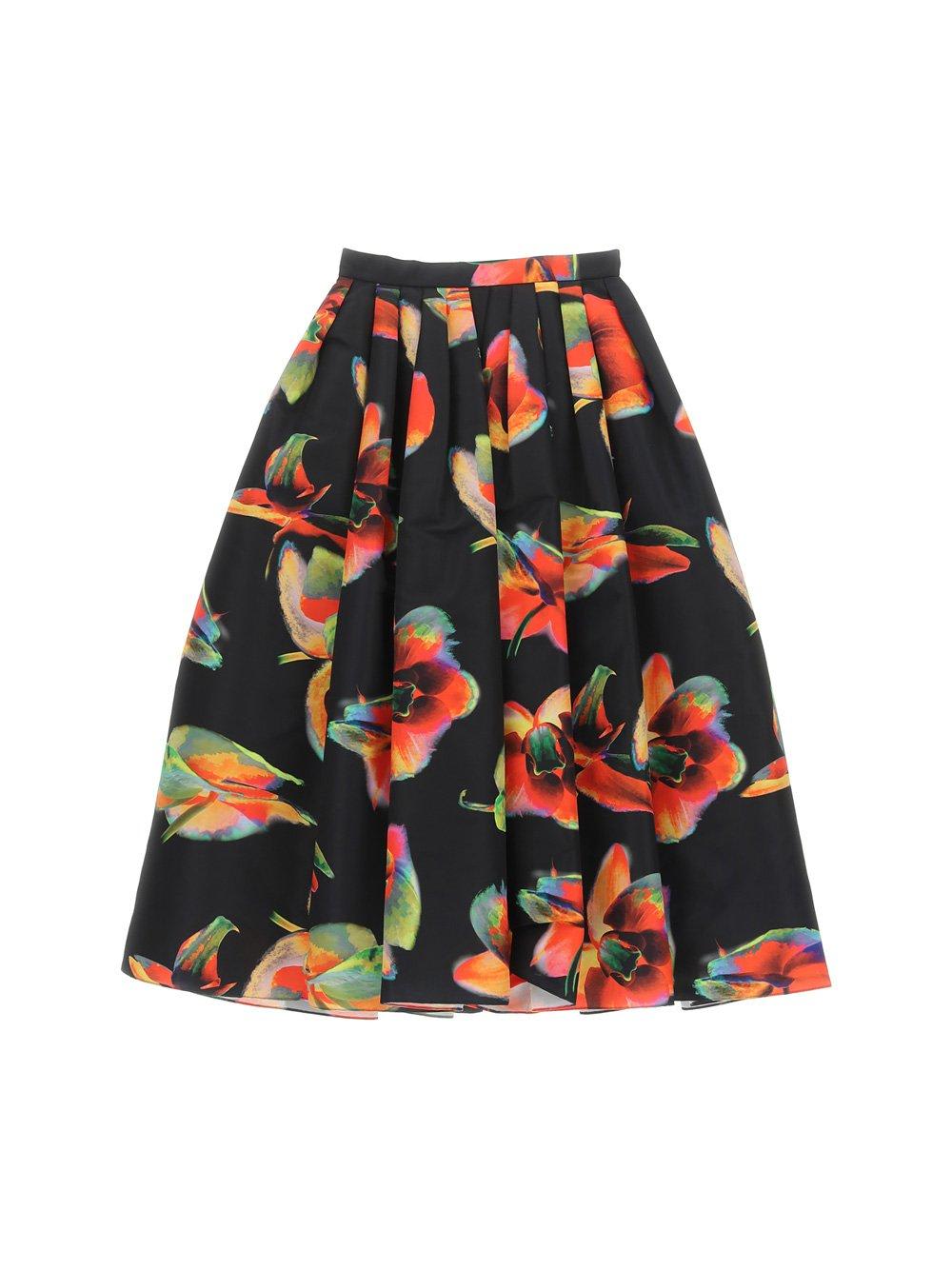 ALEXANDER MCQUEEN SOLARISED ORCHID-PRINTED FLARED MIDI SKIRT