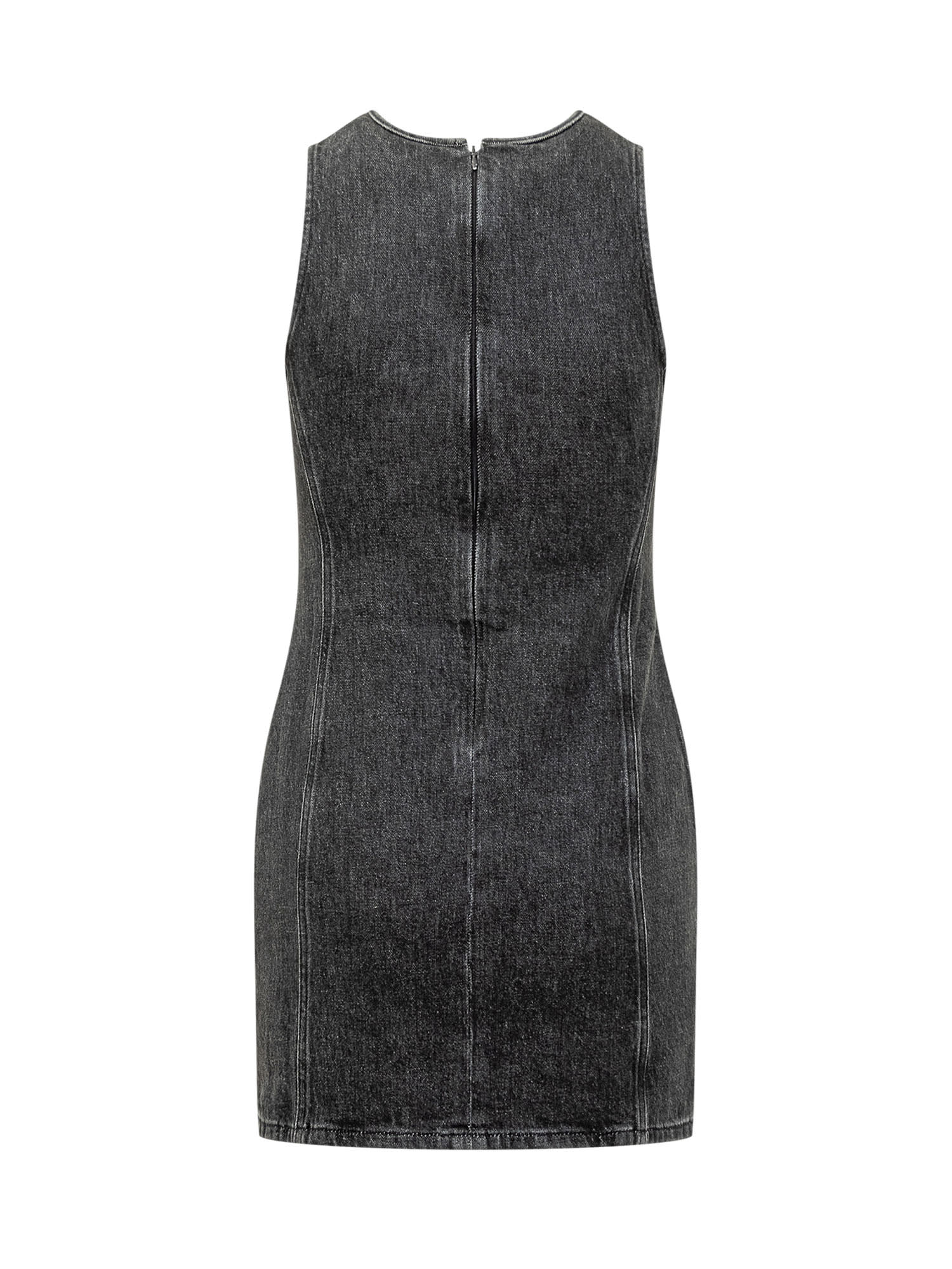 Shop Diesel Denim Dress With Logo In Nero