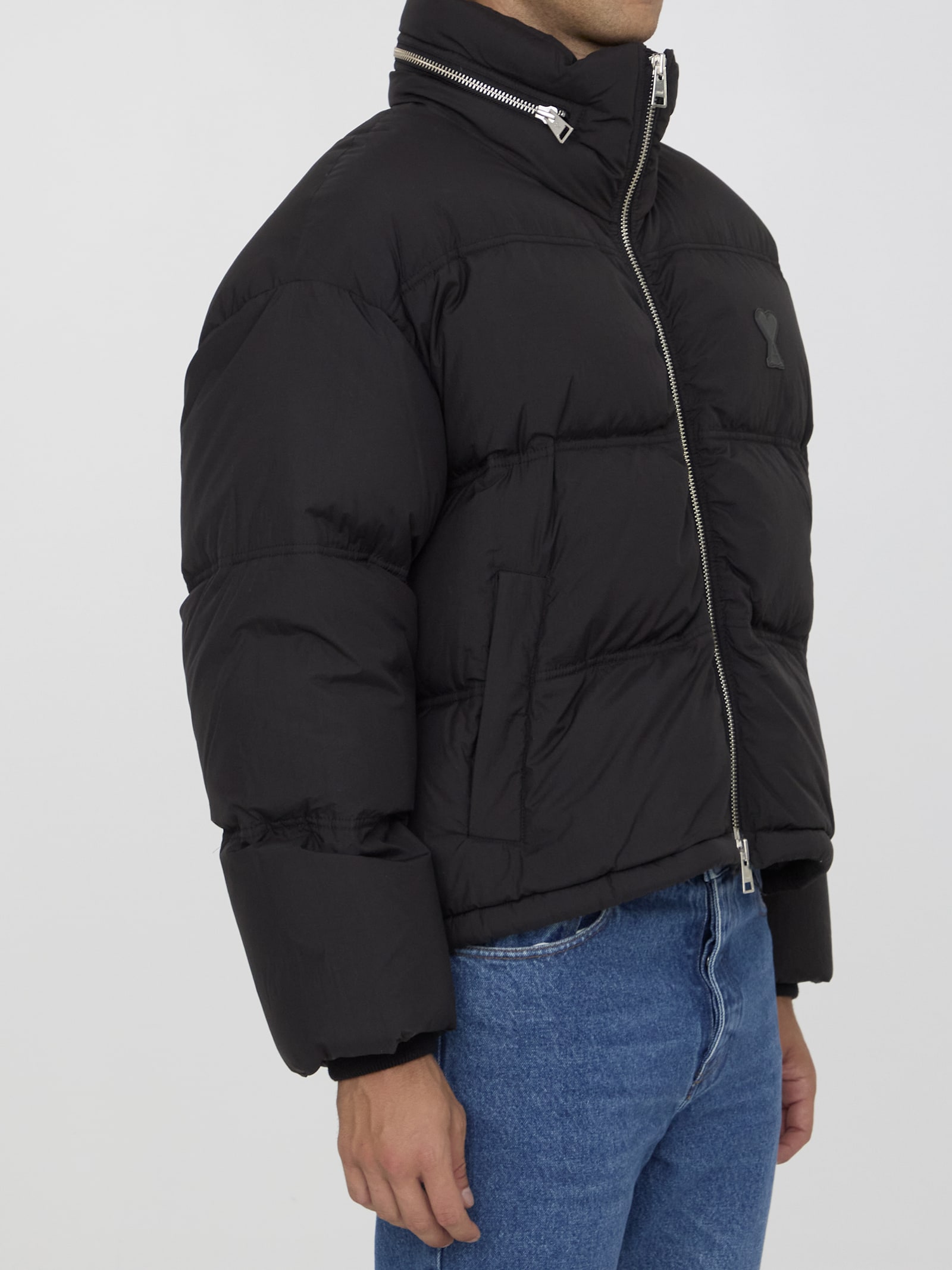 Shop Ami Alexandre Mattiussi Ami De Coeur Down Jacket In Black