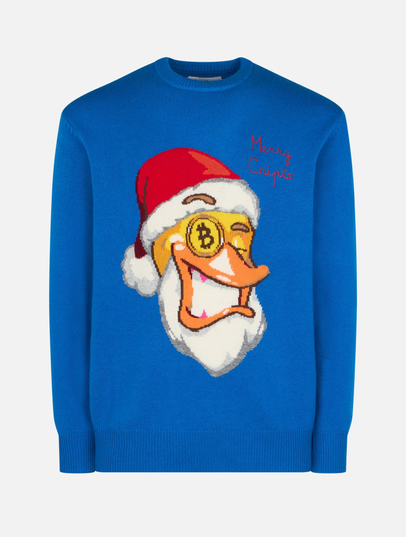 Shop Mc2 Saint Barth Man Crewneck Sweater With Crypto Ducky Jacquard Print Crypto Puppets Special Edition In Sky