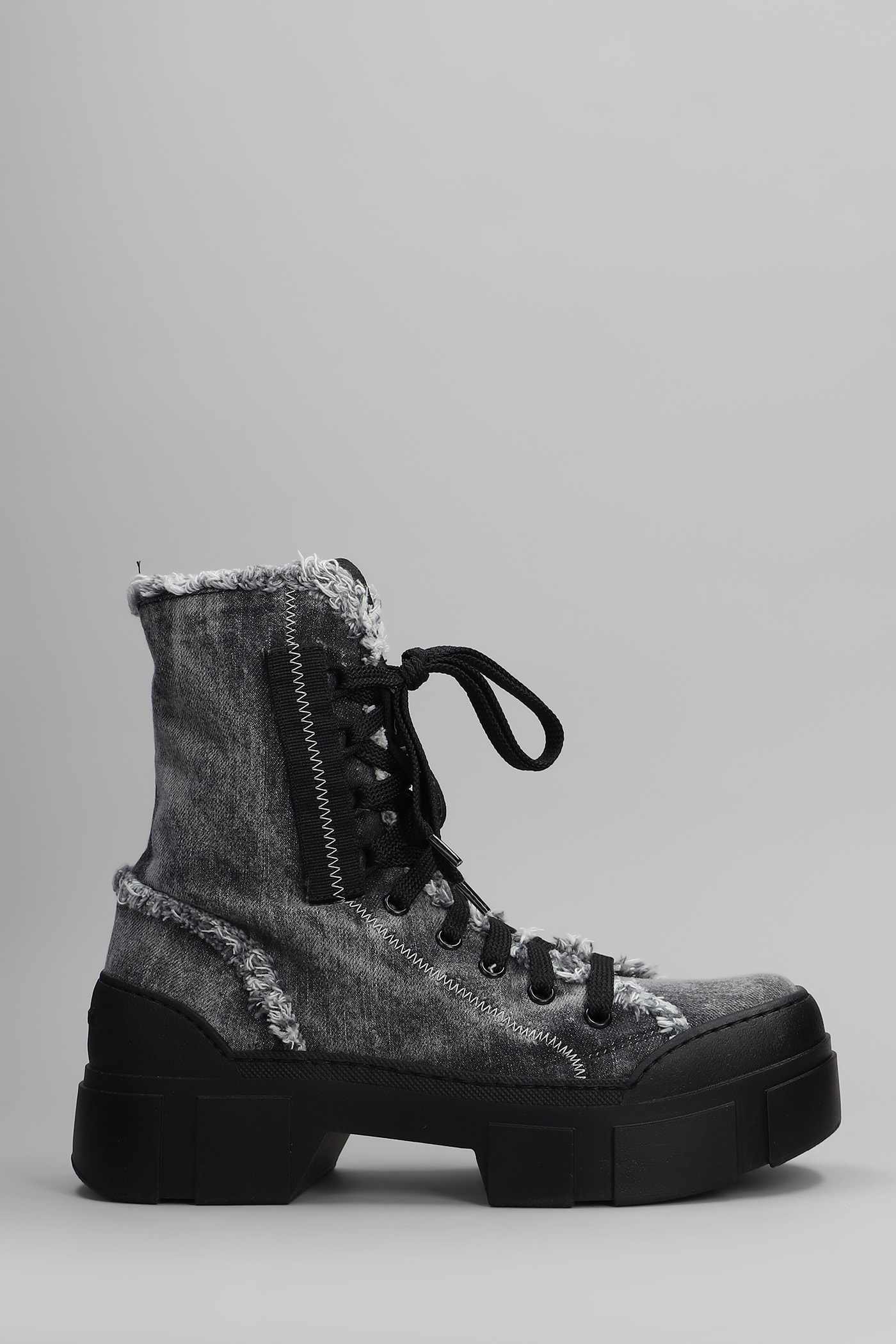 Vic Matie Denim 155 Combat Boots In Black Denim